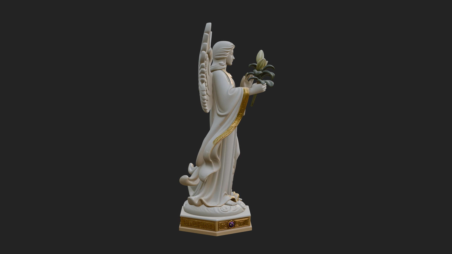 Angel with Lily Flower Statue Design 5 3D Print Model 3D Model