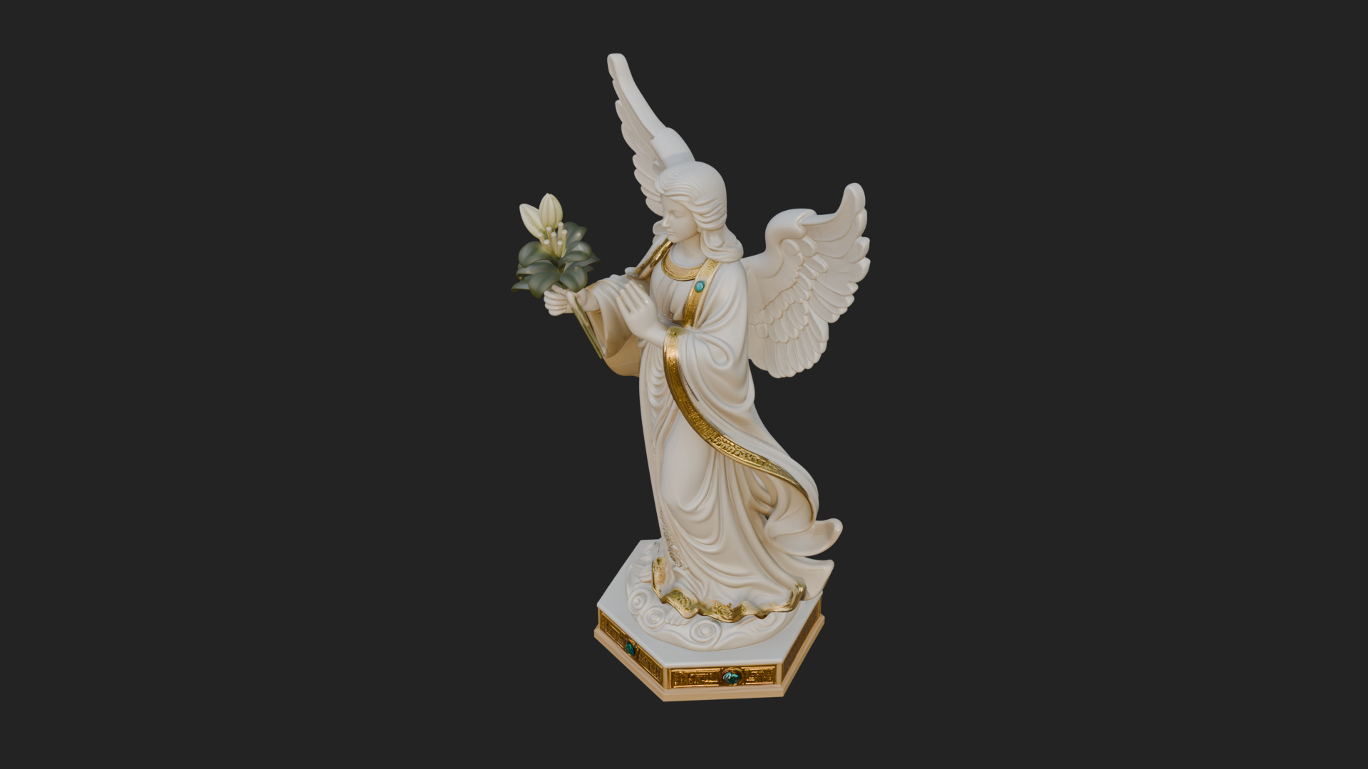 Angel with Lily Flower Statue Design 5 3D Print Model 3D Model