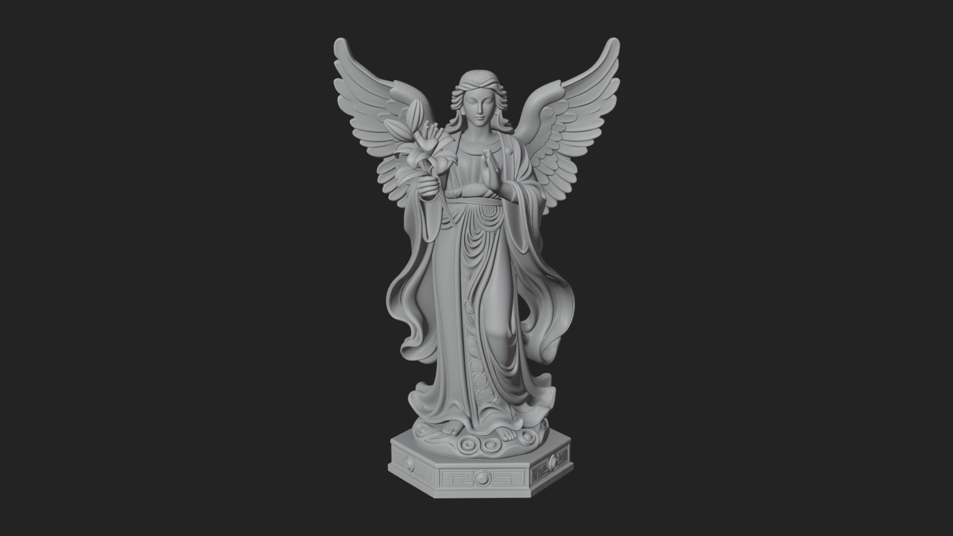 Angel with Lily Flower Statue Design 5 3D Print Model 3D Model