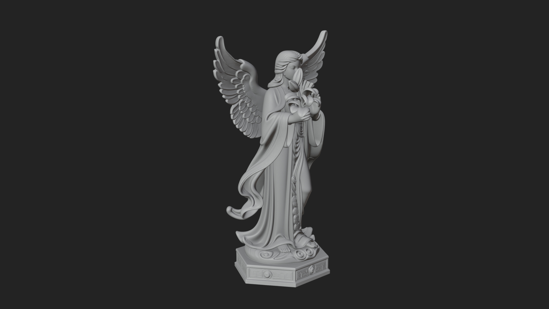 Angel with Lily Flower Statue Design 5 3D Print Model 3D Model