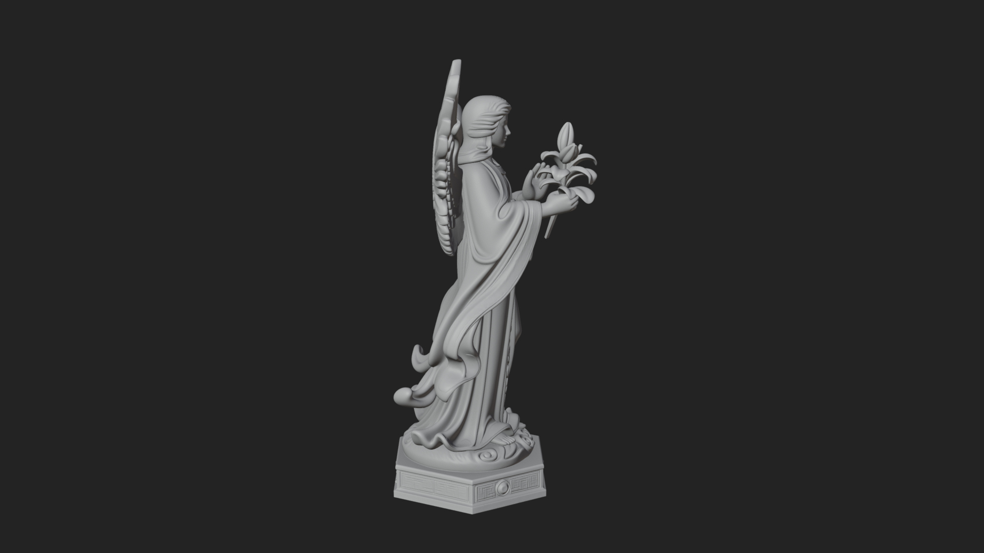 Angel with Lily Flower Statue Design 5 3D Print Model 3D Model