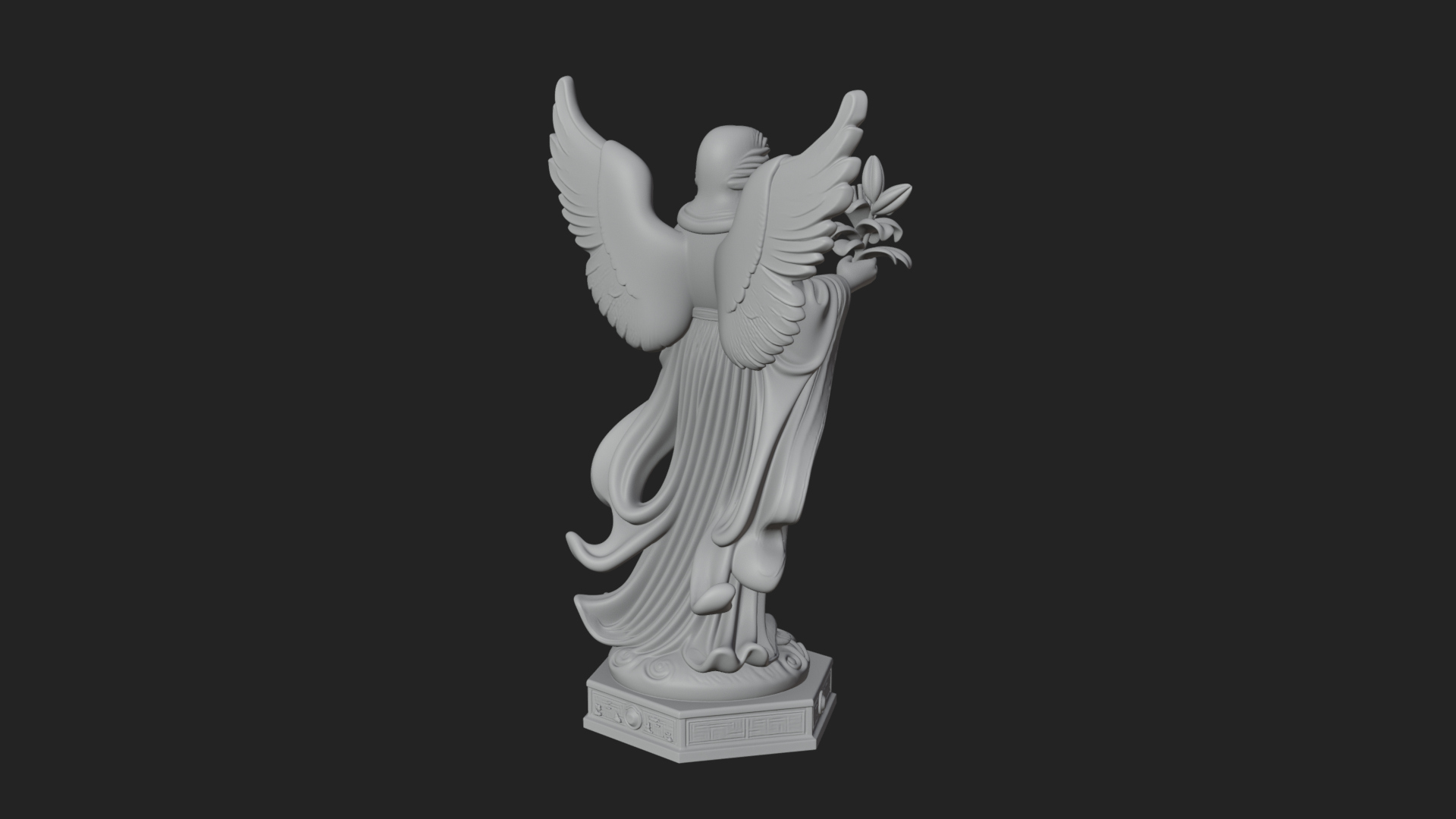 Angel with Lily Flower Statue Design 5 3D Print Model 3D Model