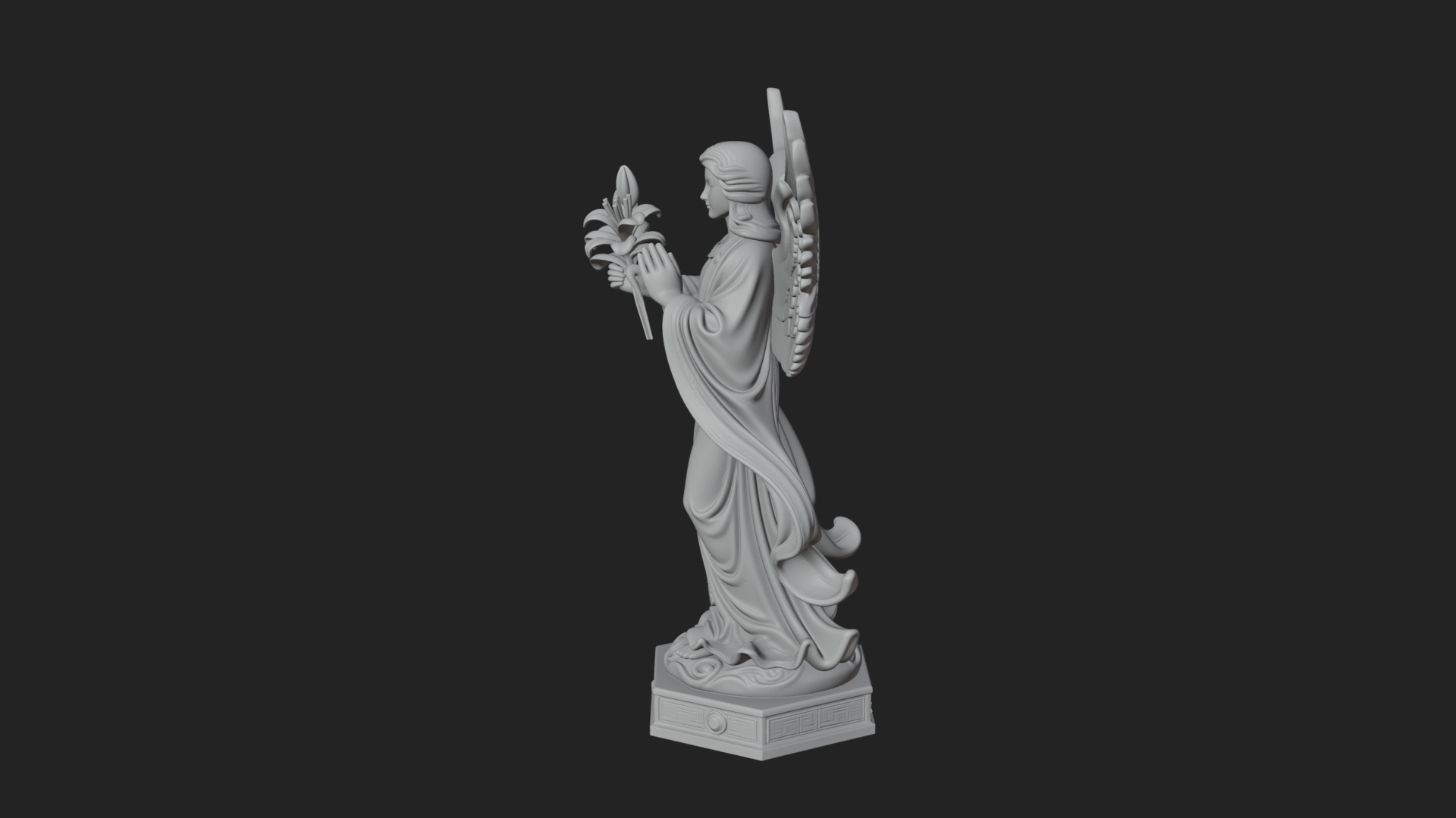 Angel with Lily Flower Statue Design 5 3D Print Model 3D Model