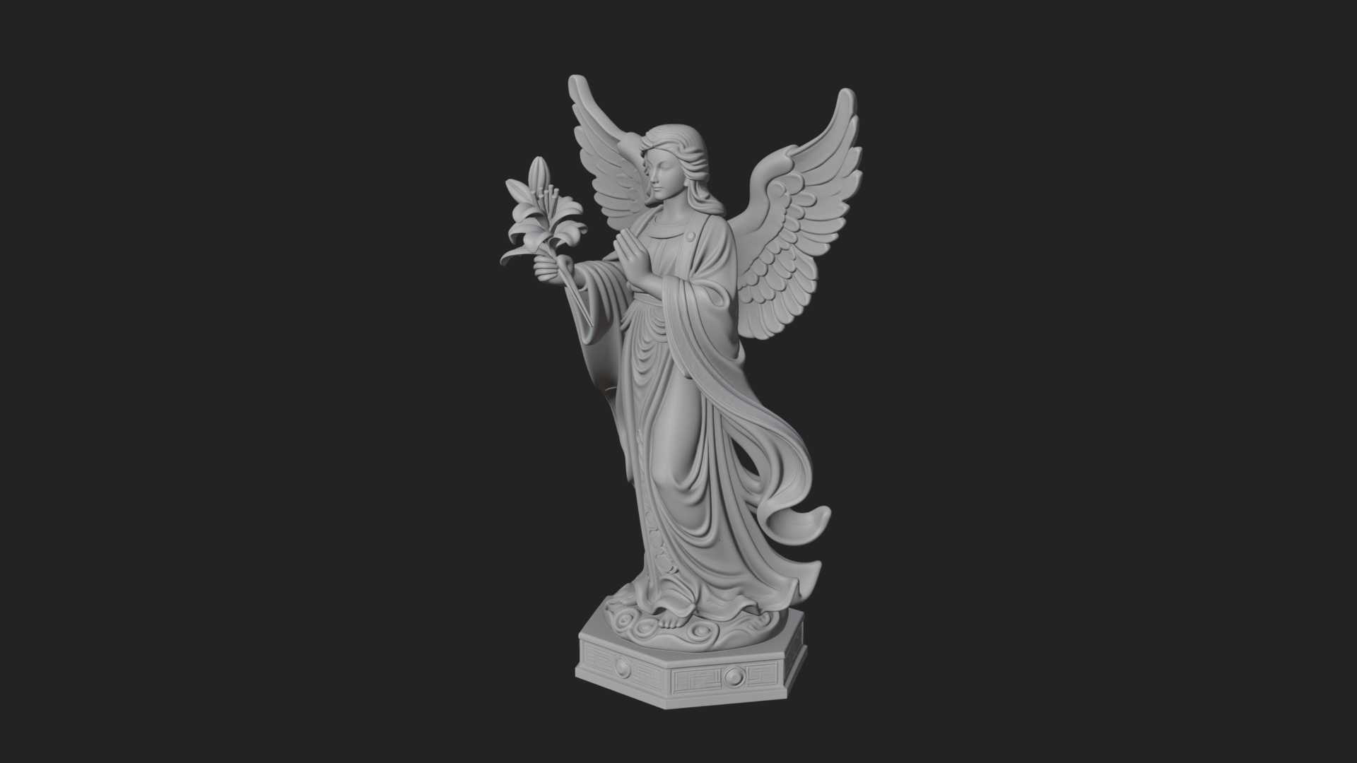 Angel with Lily Flower Statue Design 5 3D Print Model 3D Model