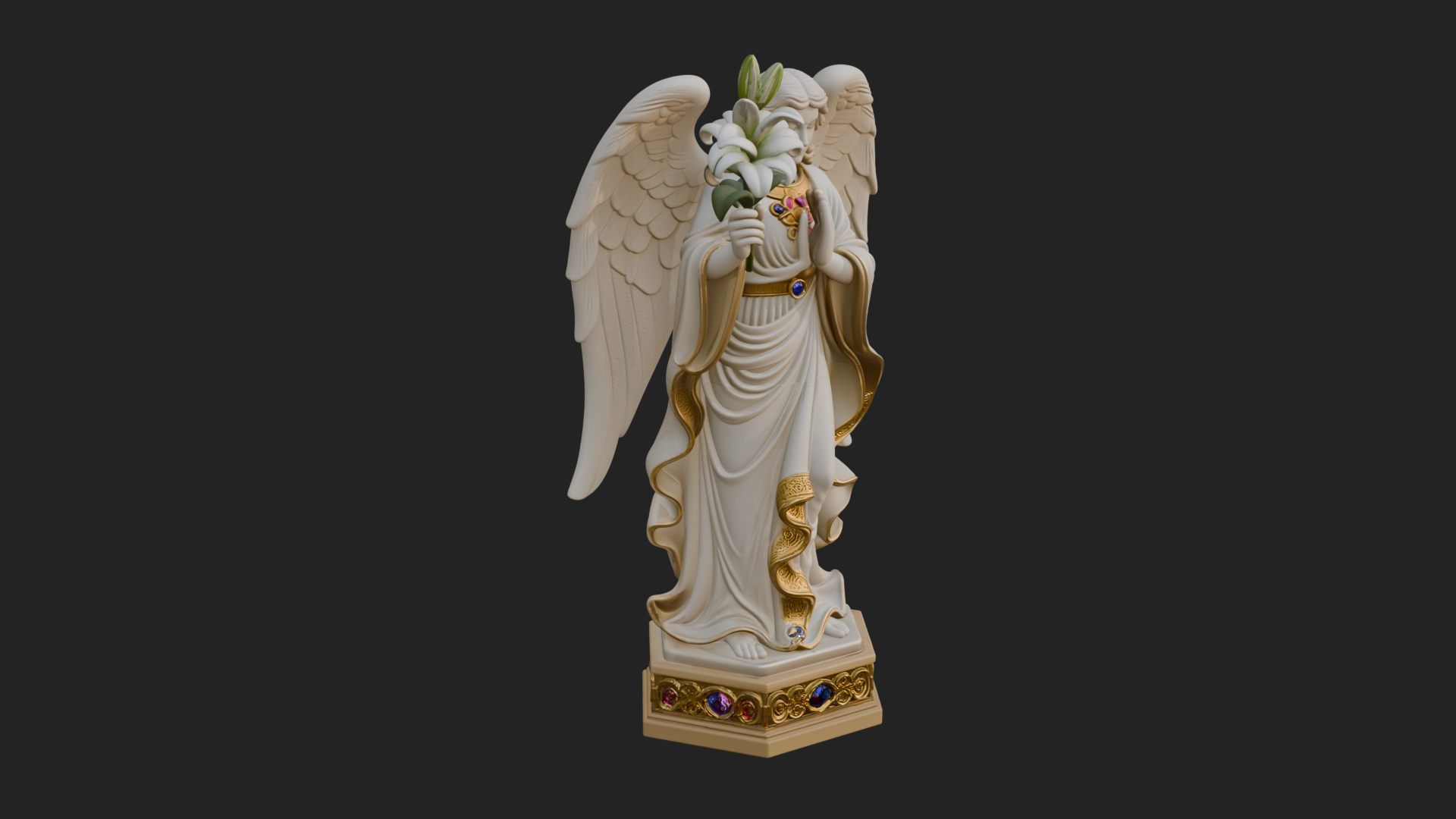 Angel with Lily Flower Statue Design 6 3D Print Model 3D Model