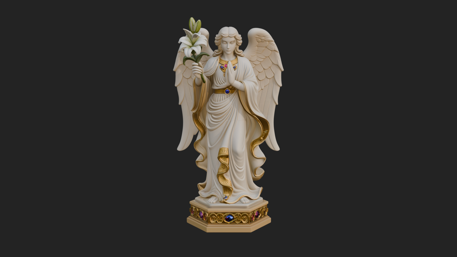 Angel with Lily Flower Statue Design 6 3D Print Model 3D Model