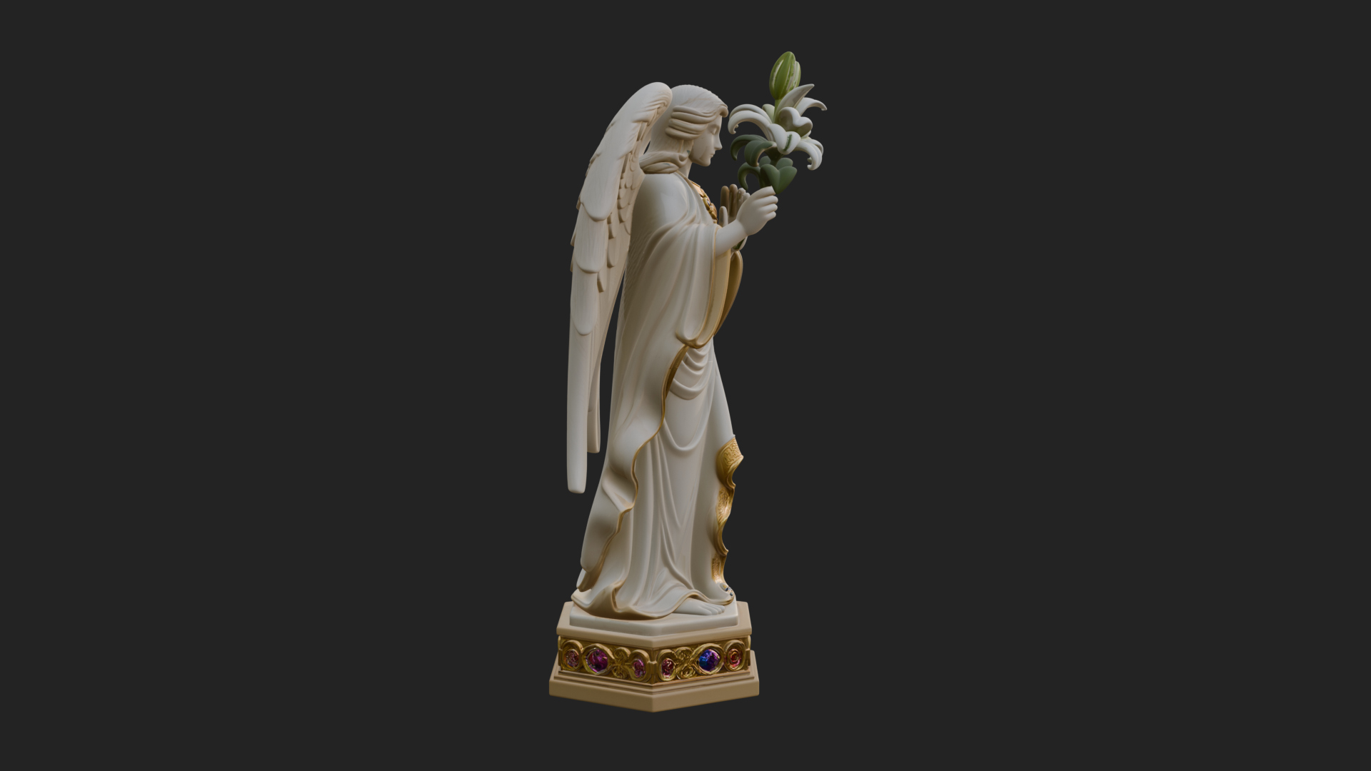 Angel with Lily Flower Statue Design 6 3D Print Model 3D Model