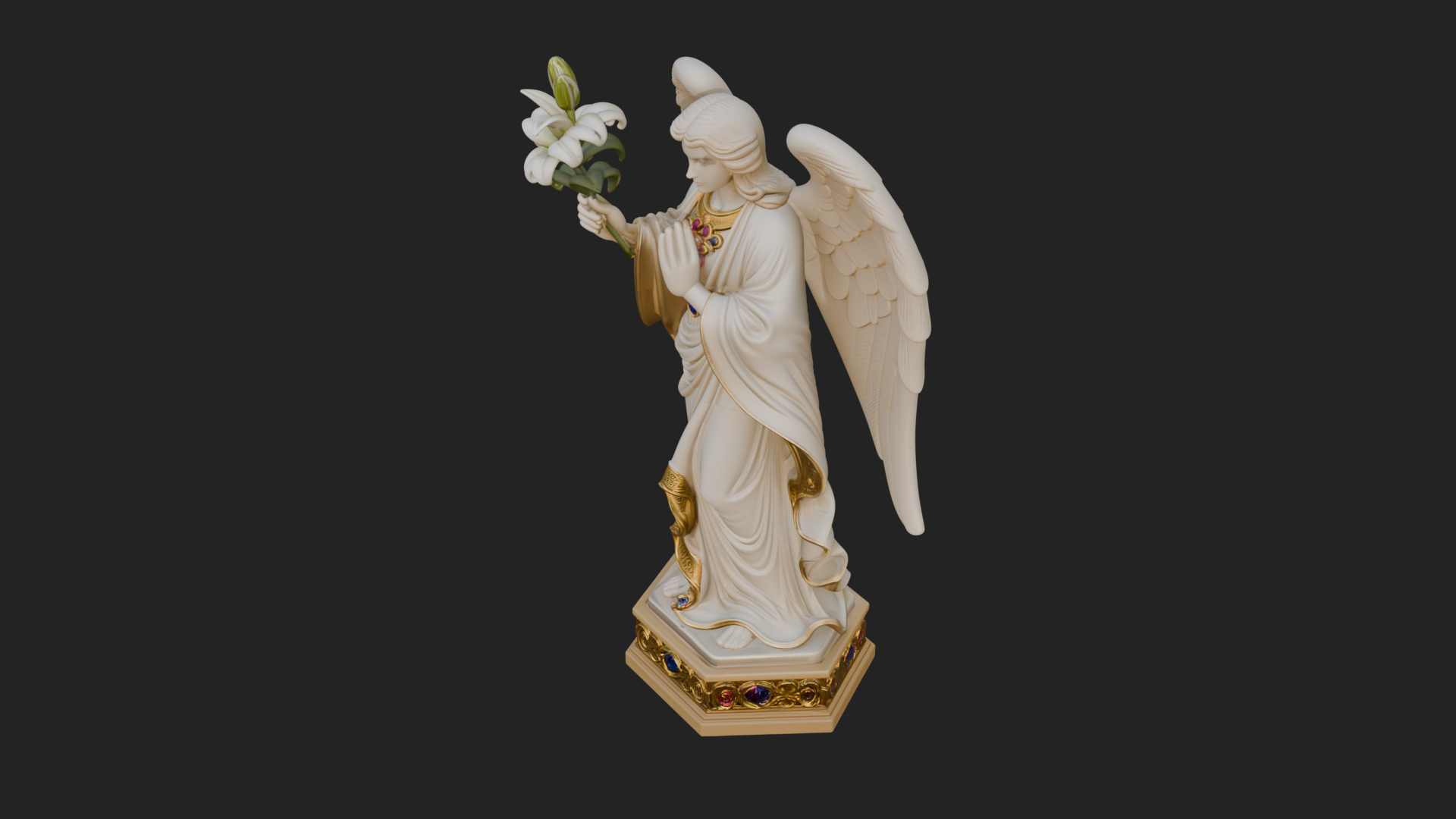 Angel with Lily Flower Statue Design 6 3D Print Model 3D Model