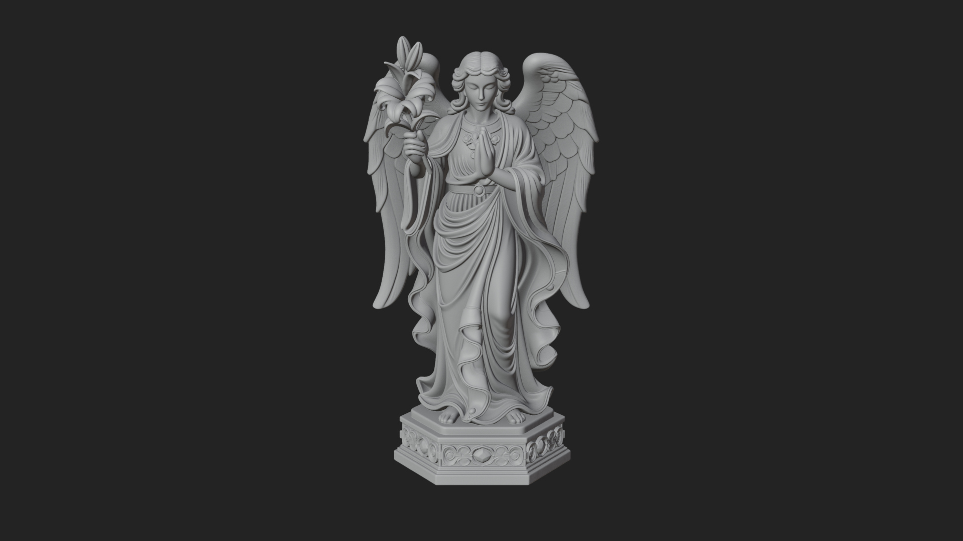 Angel with Lily Flower Statue Design 6 3D Print Model 3D Model