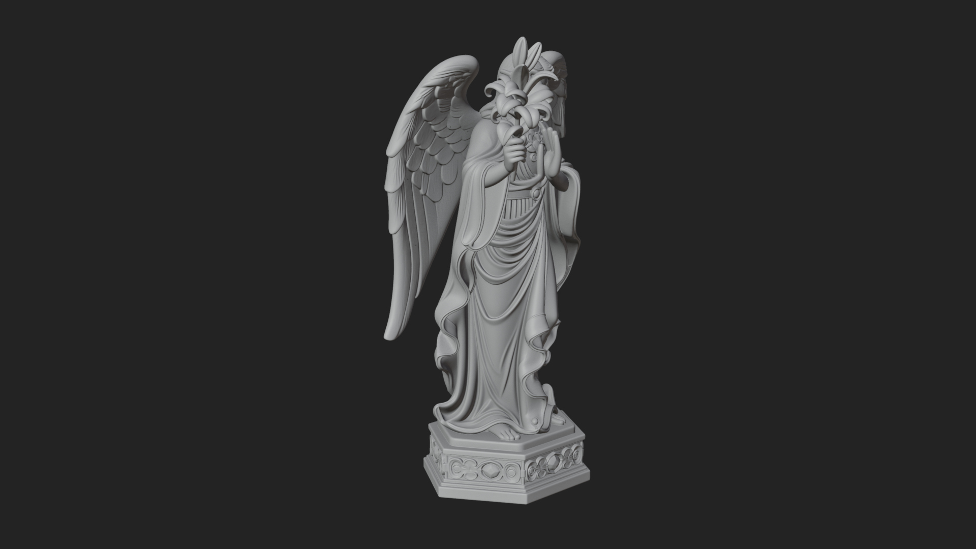 Angel with Lily Flower Statue Design 6 3D Print Model 3D Model