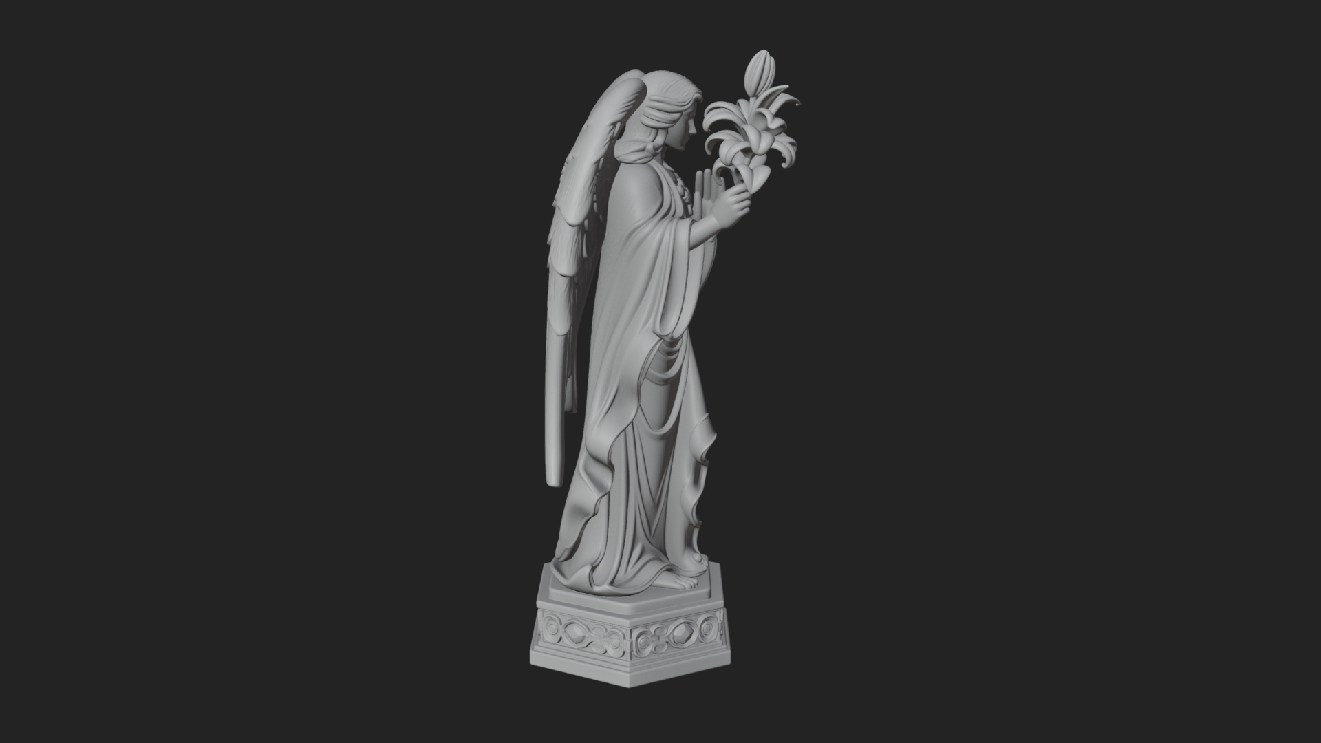 Angel with Lily Flower Statue Design 6 3D Print Model 3D Model