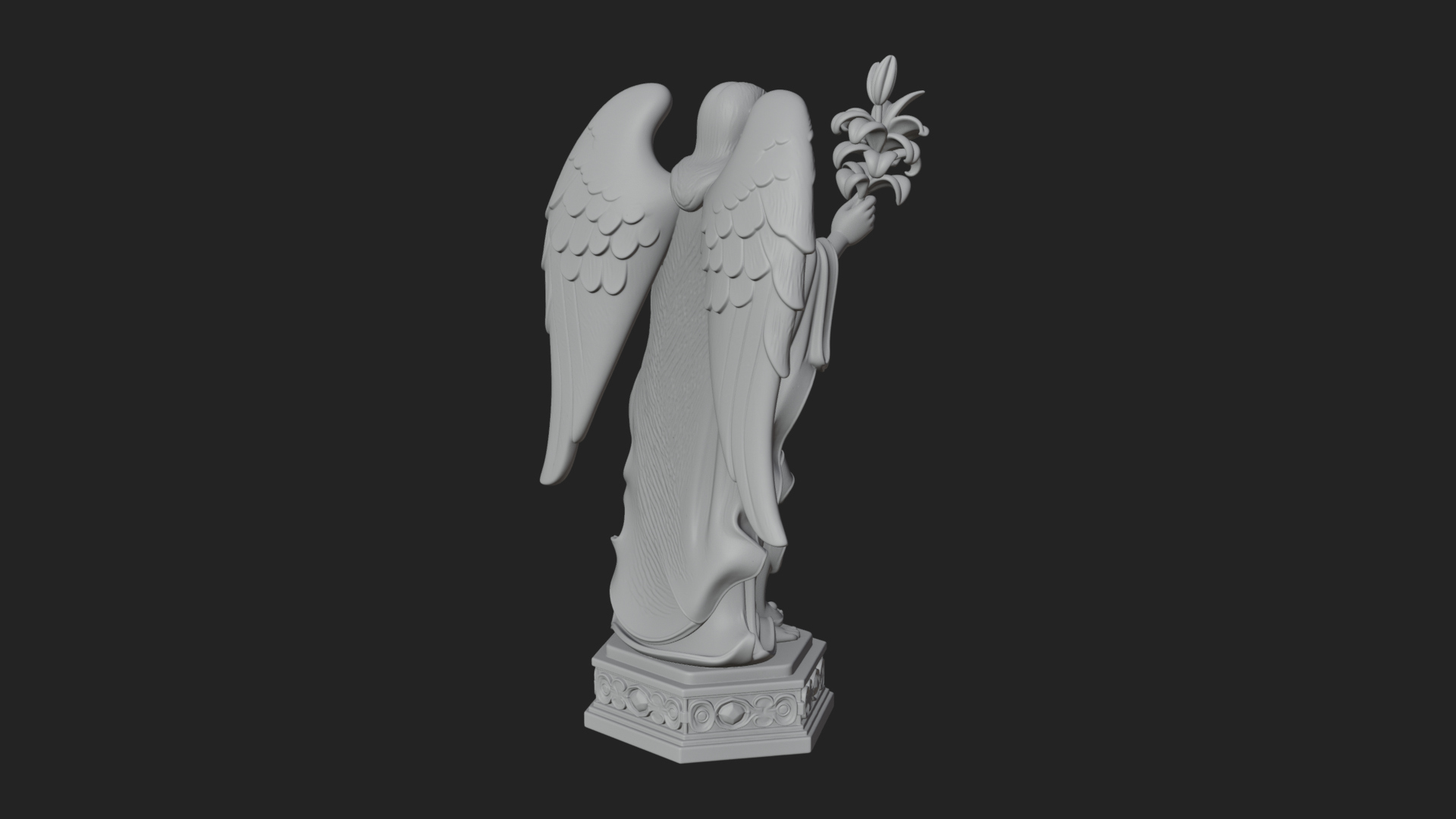 Angel with Lily Flower Statue Design 6 3D Print Model 3D Model
