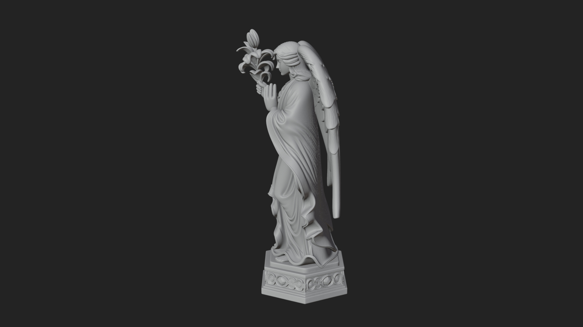 Angel with Lily Flower Statue Design 6 3D Print Model 3D Model