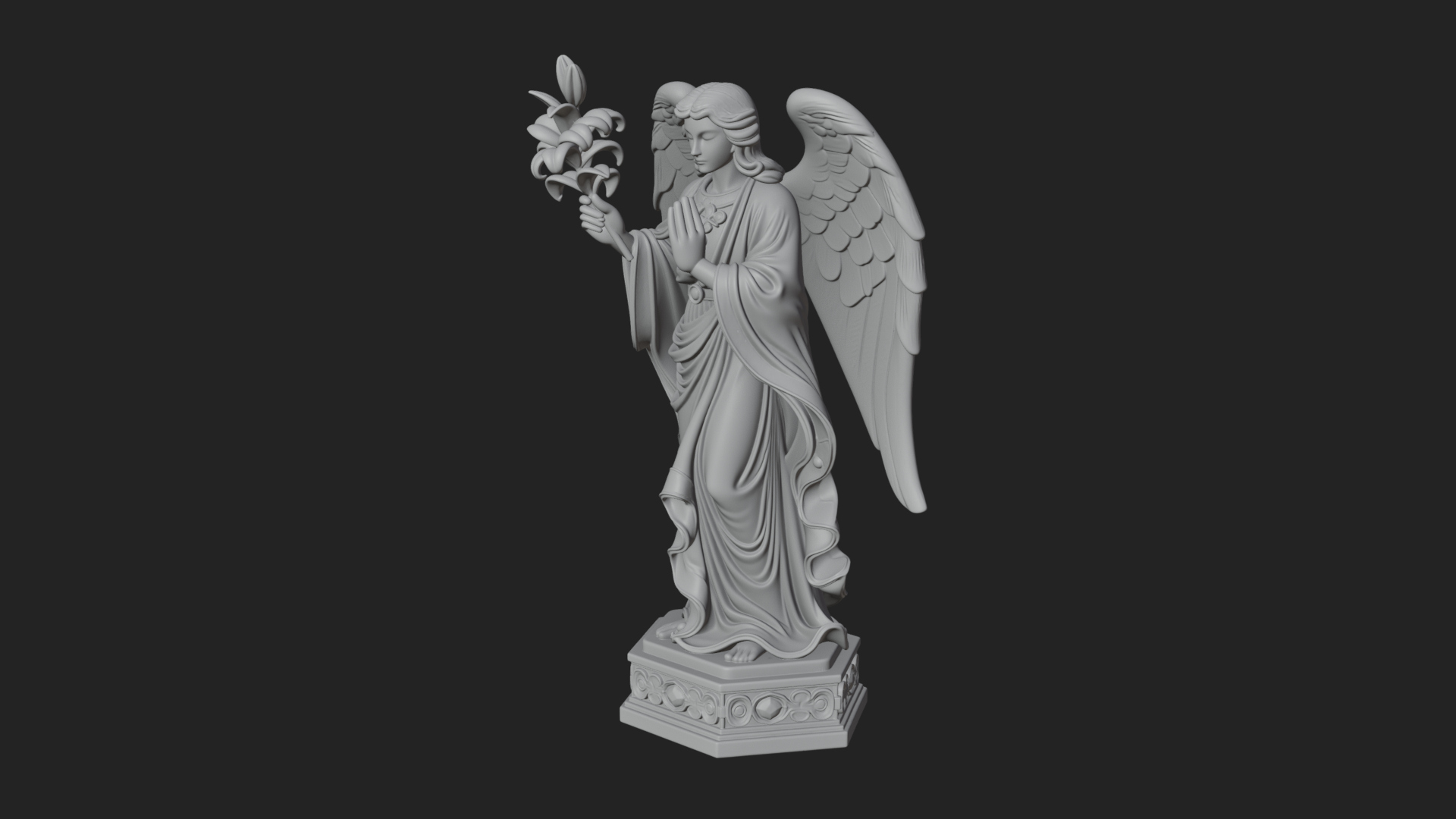 Angel with Lily Flower Statue Design 6 3D Print Model 3D Model