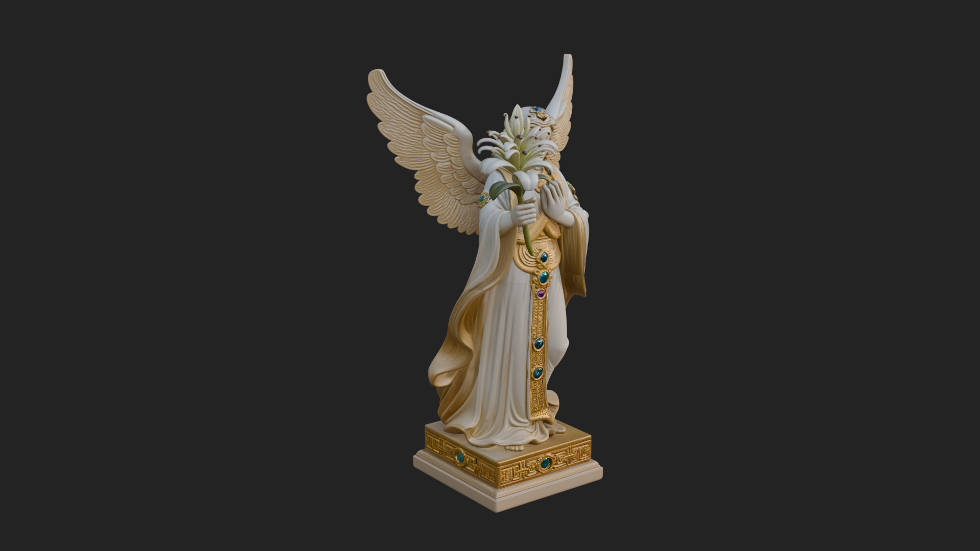 Angel with Lily Flower Statue Design 7 3D Print Model 3D Model