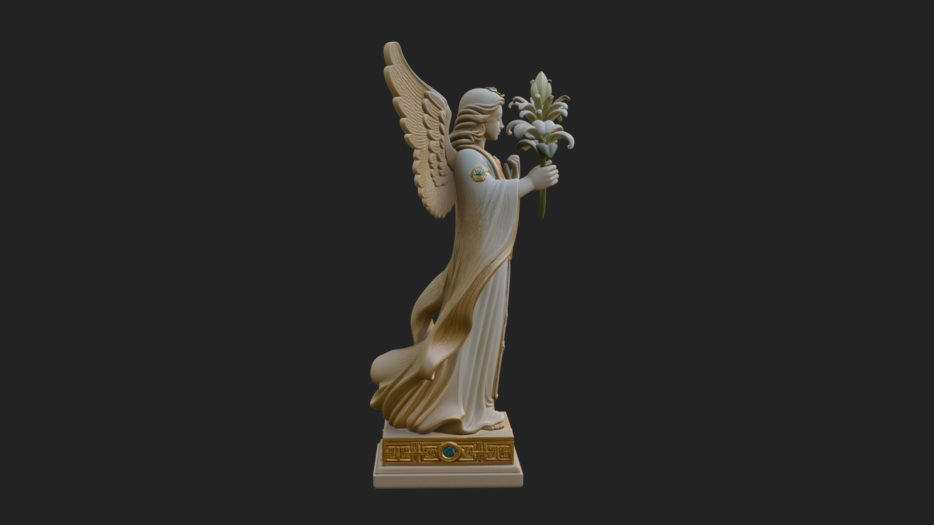 Angel with Lily Flower Statue Design 7 3D Print Model 3D Model