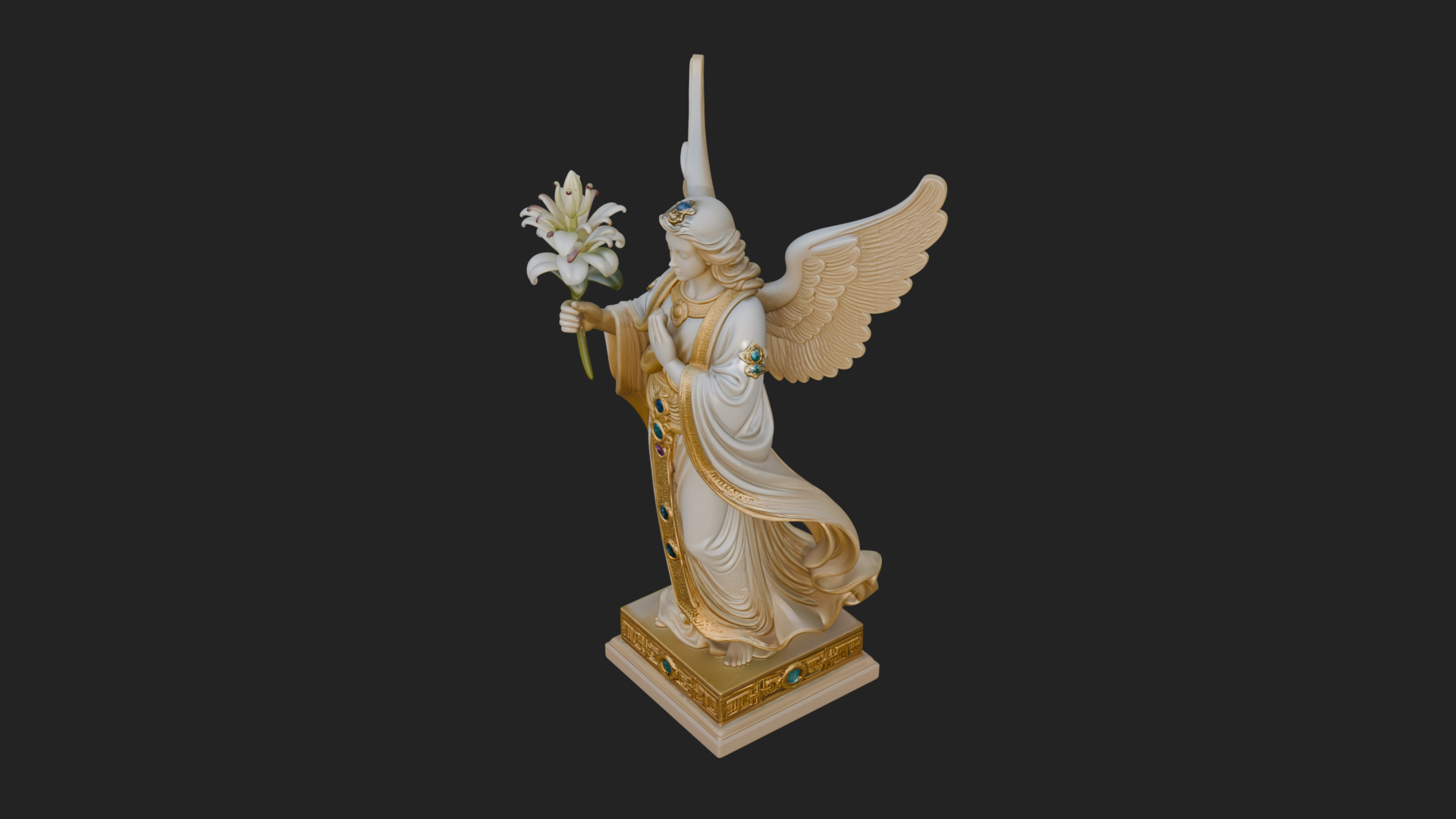 Angel with Lily Flower Statue Design 7 3D Print Model 3D Model