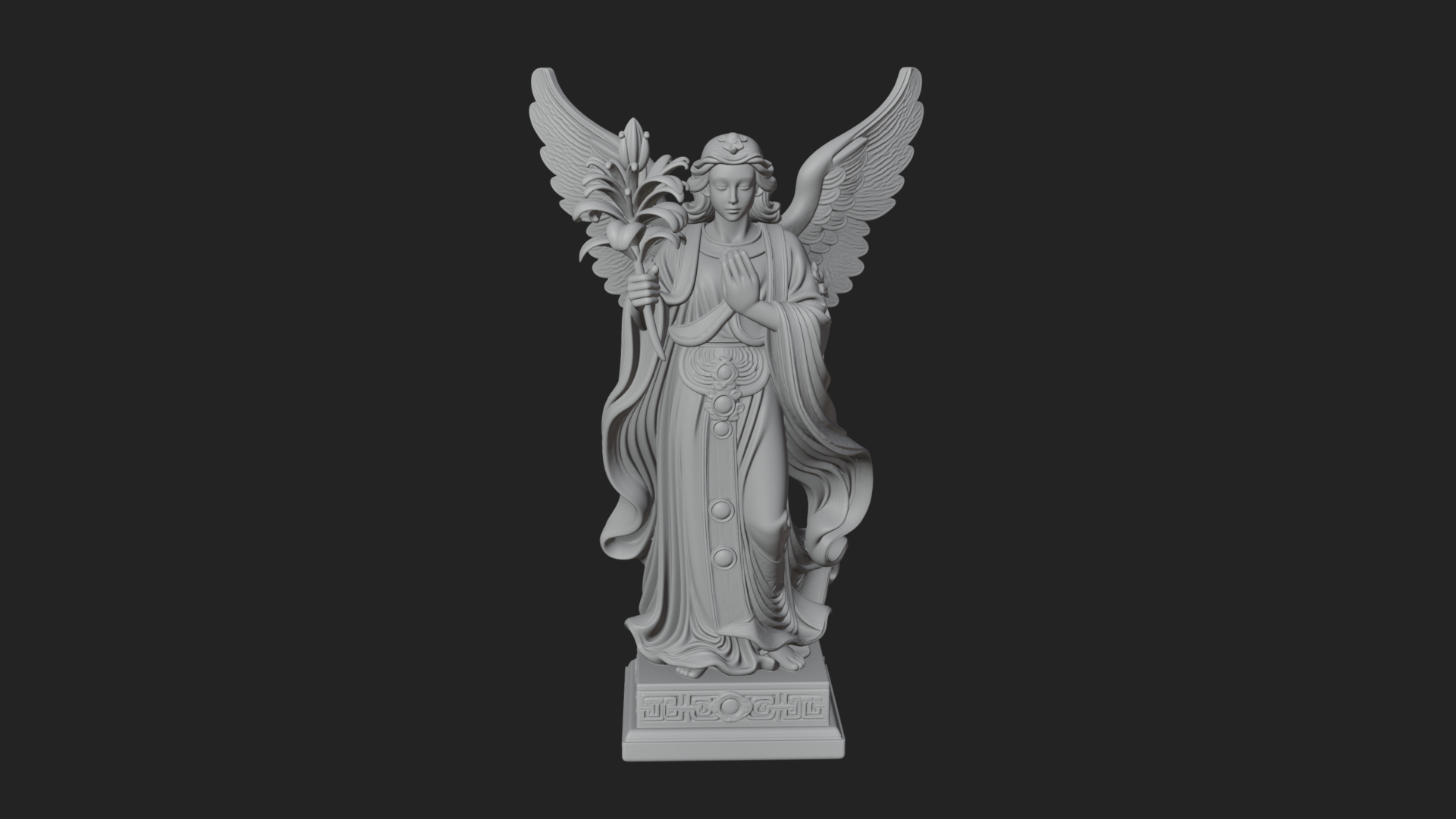 Angel with Lily Flower Statue Design 7 3D Print Model 3D Model