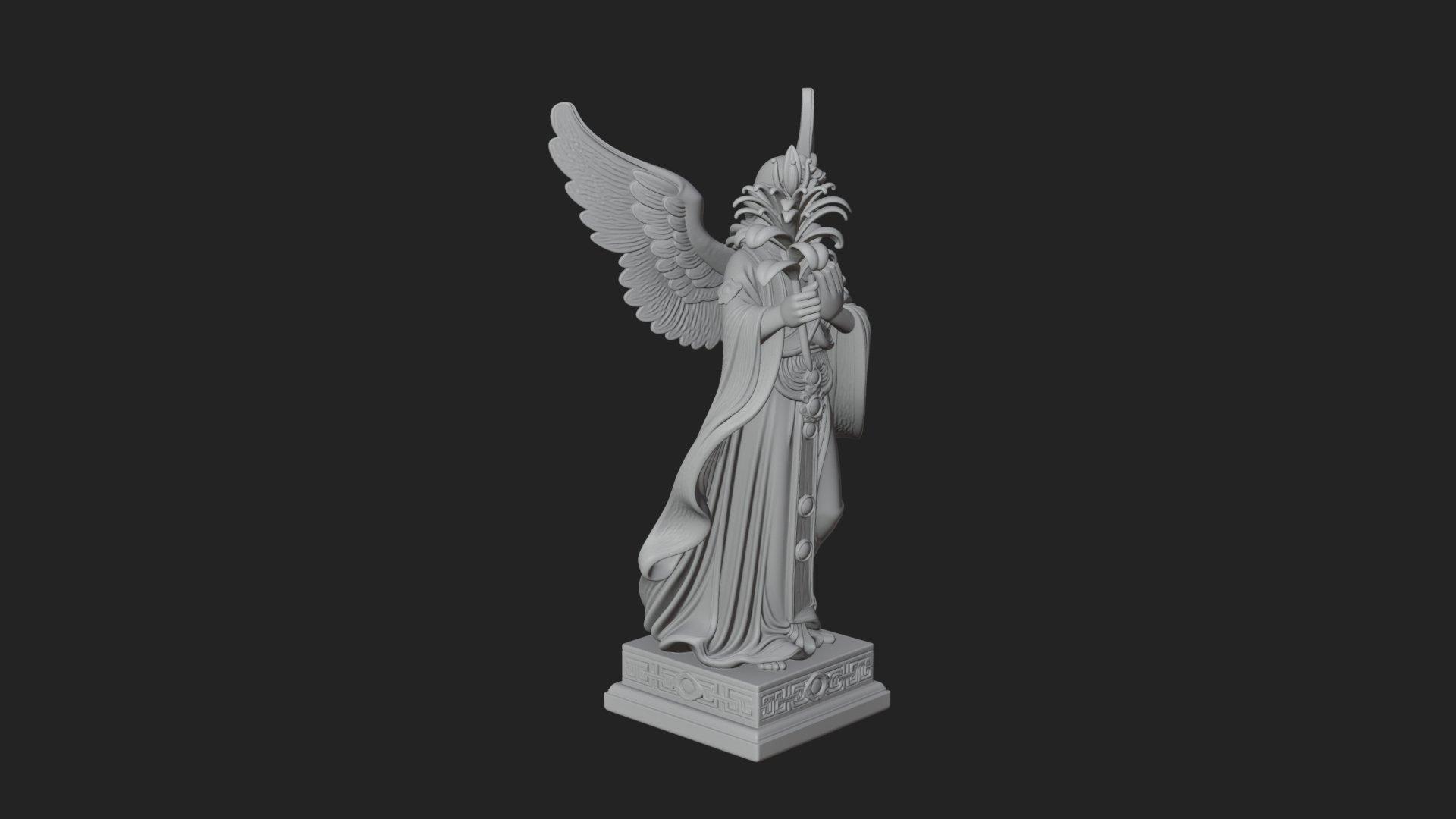 Angel with Lily Flower Statue Design 7 3D Print Model 3D Model