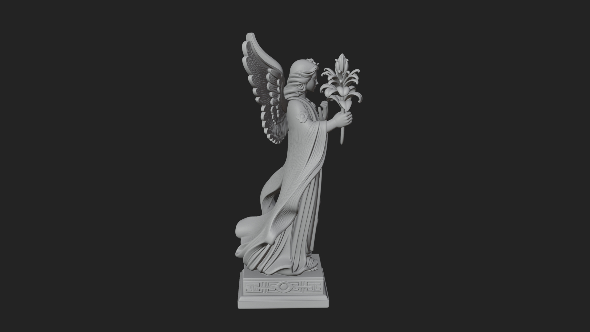 Angel with Lily Flower Statue Design 7 3D Print Model 3D Model