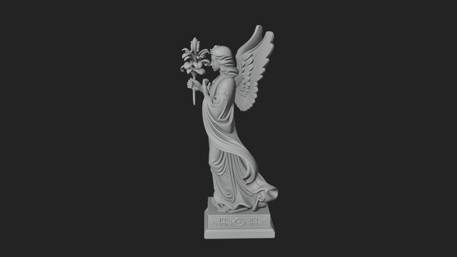 Angel with Lily Flower Statue Design 7 3D Print Model 3D Model