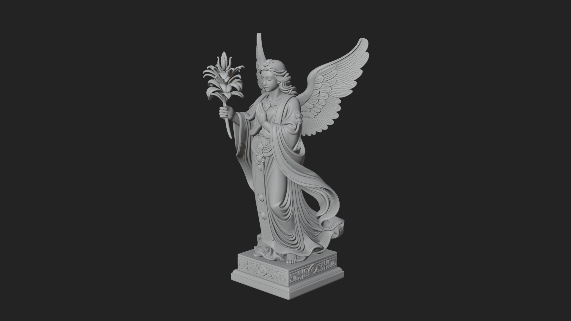 Angel with Lily Flower Statue Design 7 3D Print Model 3D Model