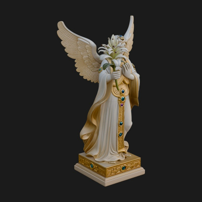 Angel with Lily Flower Statue Design 7 3D Print Model