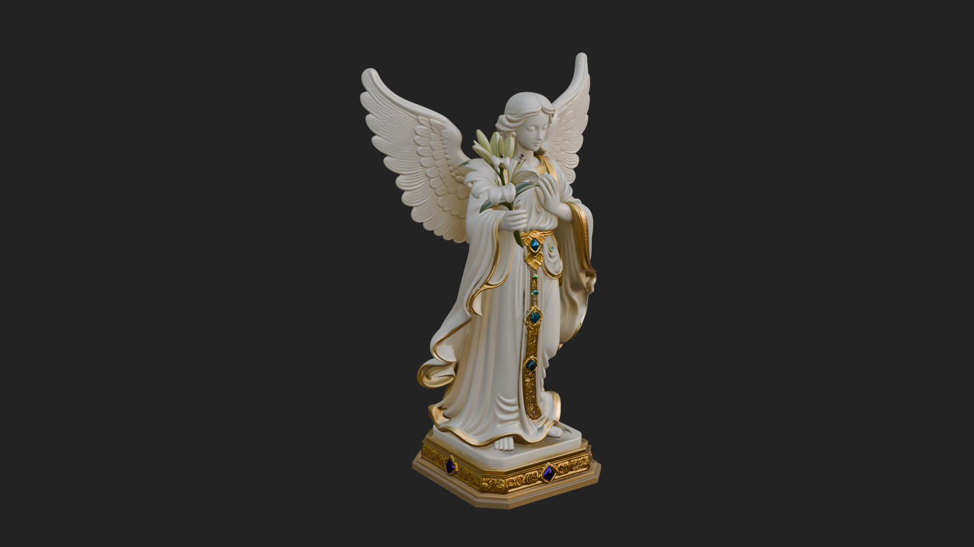 Angel with Lily Flower Statue Design 8 3D Print Model 3D Model