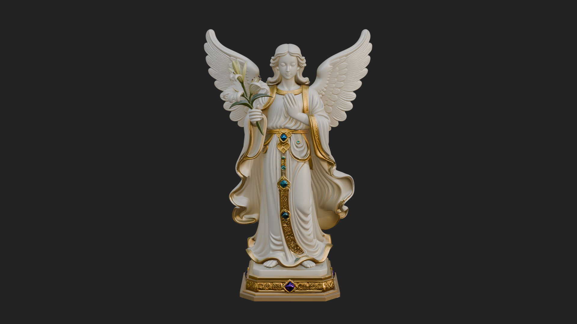 Angel with Lily Flower Statue Design 8 3D Print Model 3D Model
