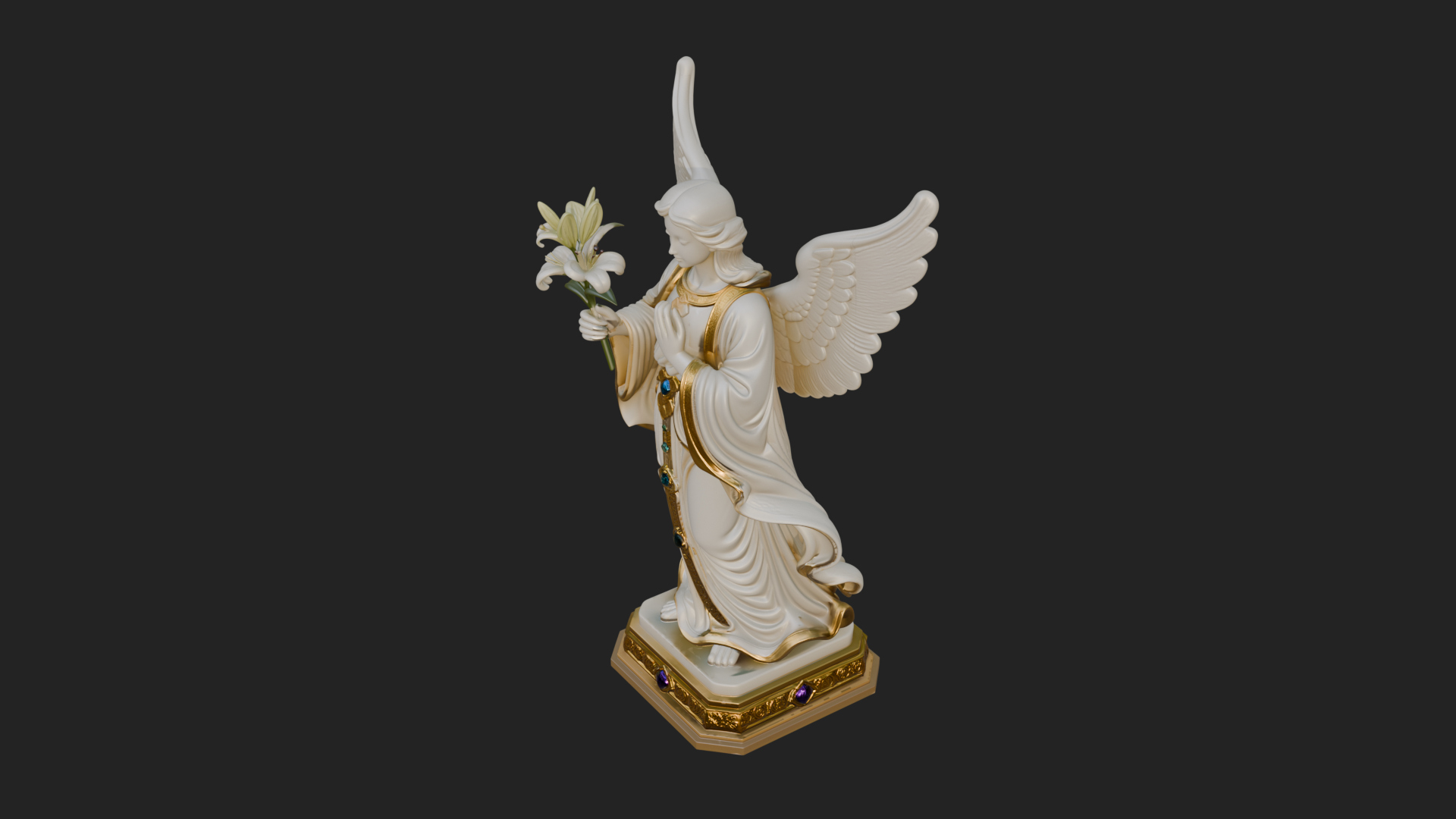 Angel with Lily Flower Statue Design 8 3D Print Model 3D Model