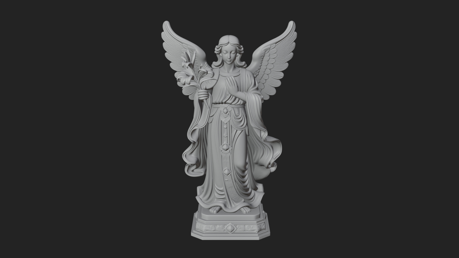 Angel with Lily Flower Statue Design 8 3D Print Model 3D Model