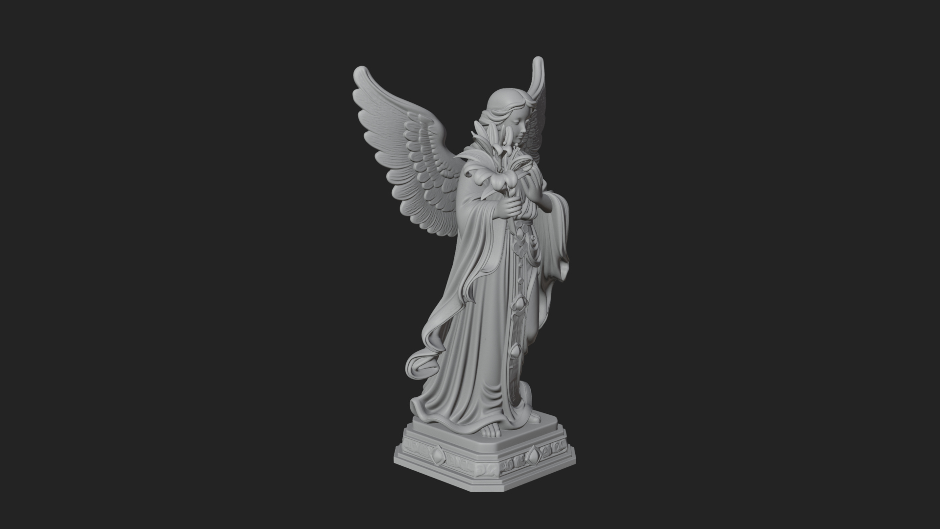 Angel with Lily Flower Statue Design 8 3D Print Model 3D Model