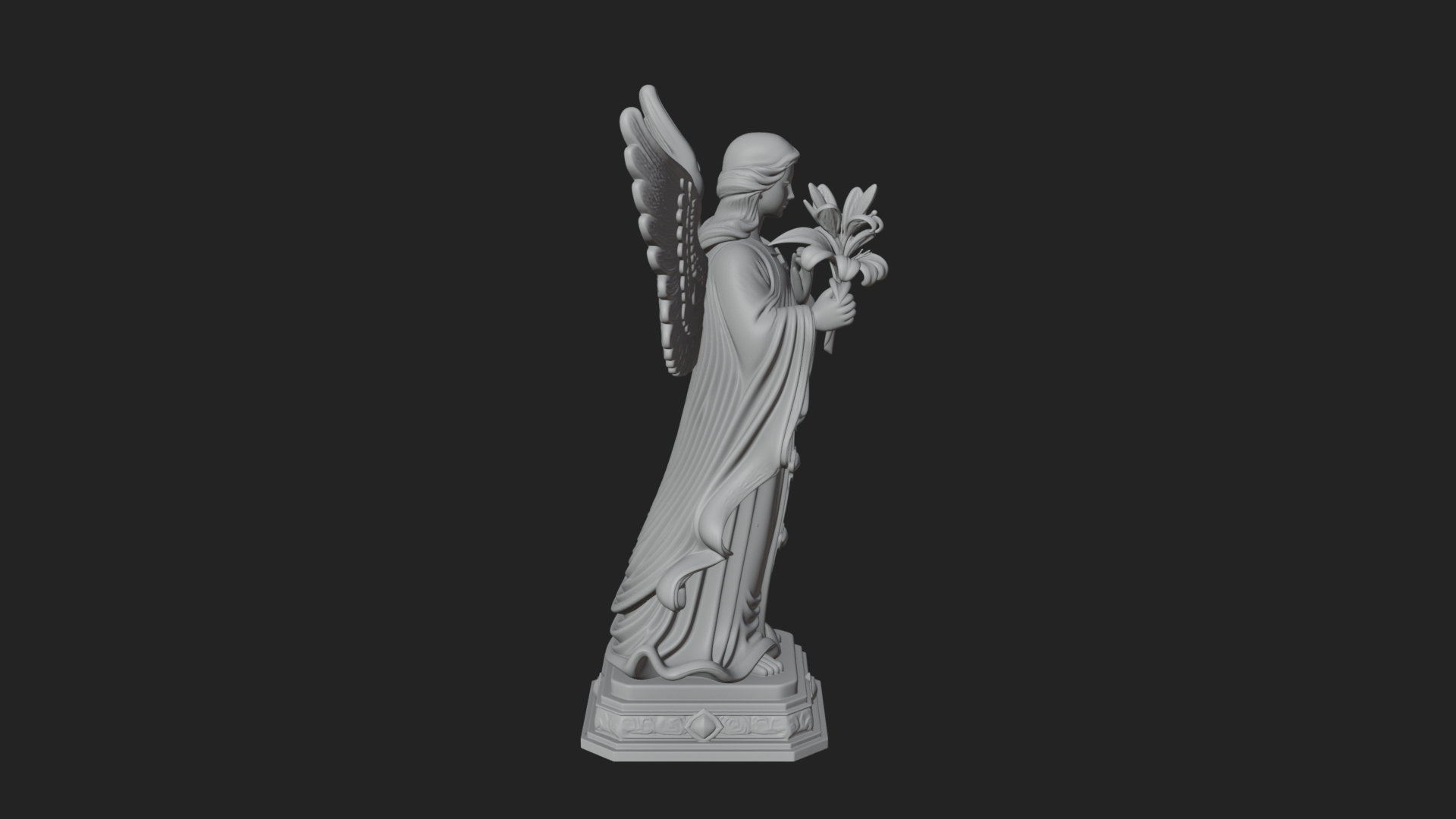 Angel with Lily Flower Statue Design 8 3D Print Model 3D Model