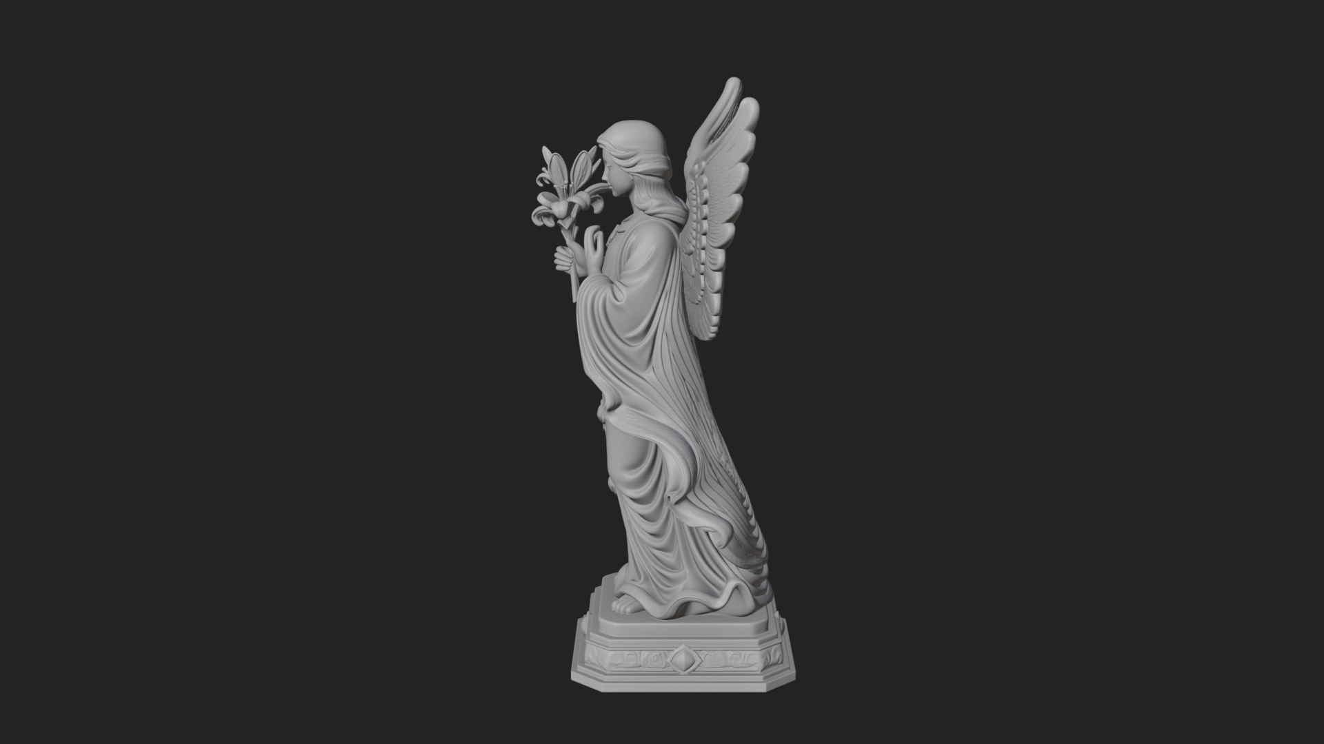 Angel with Lily Flower Statue Design 8 3D Print Model 3D Model