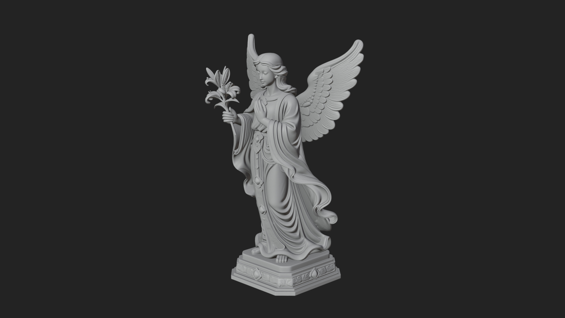 Angel with Lily Flower Statue Design 8 3D Print Model 3D Model