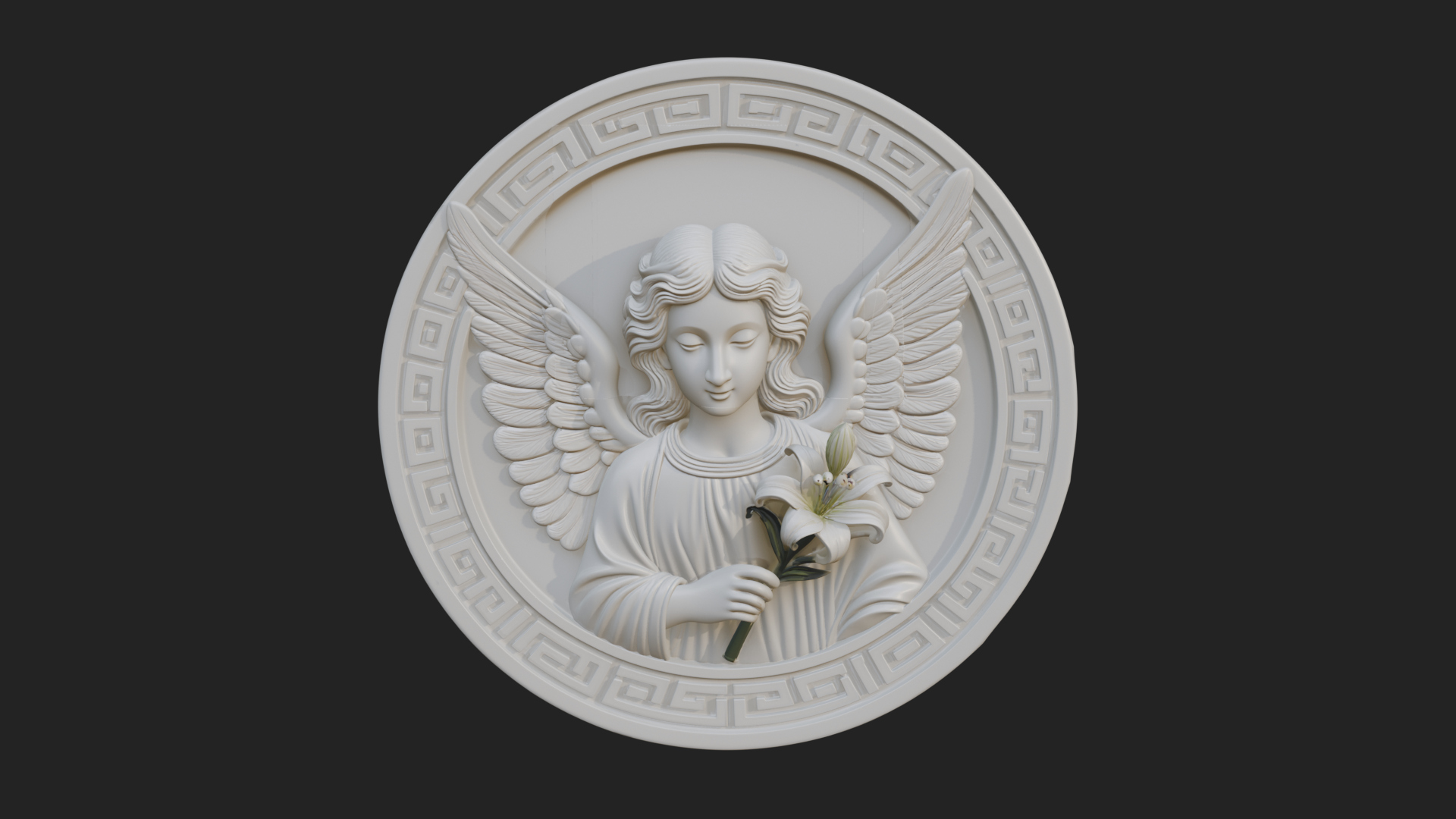 Angel with Lily Oval Relief Plaque Design 1 3D Print 3D Model