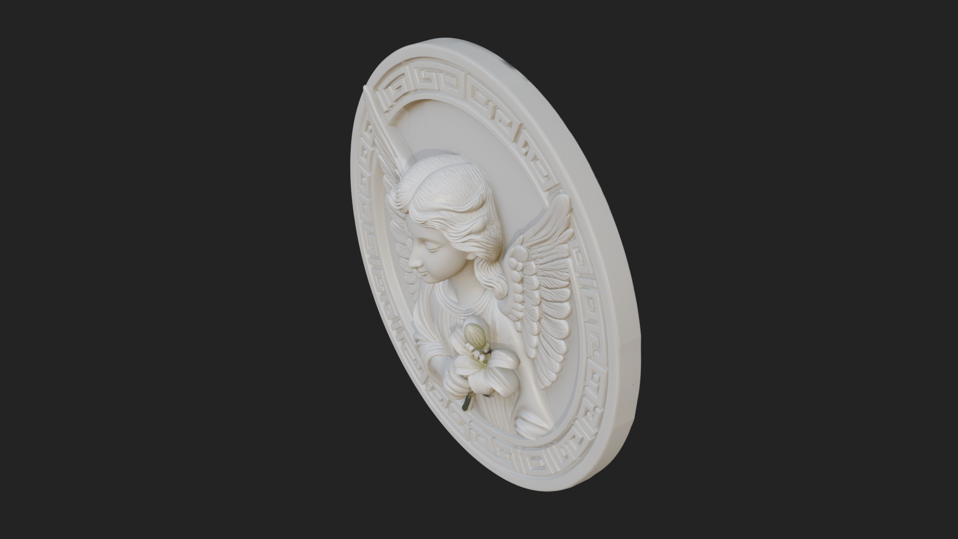 Angel with Lily Oval Relief Plaque Design 1 3D Print 3D Model