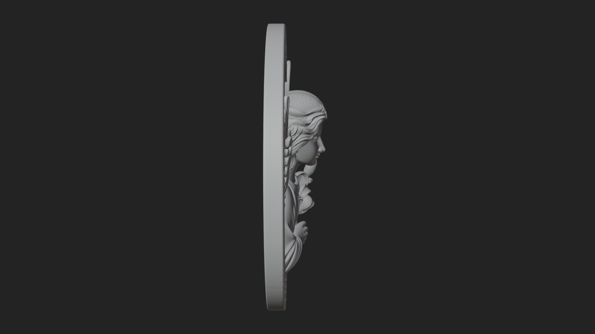 Angel with Lily Oval Relief Plaque Design 1 3D Print 3D Model