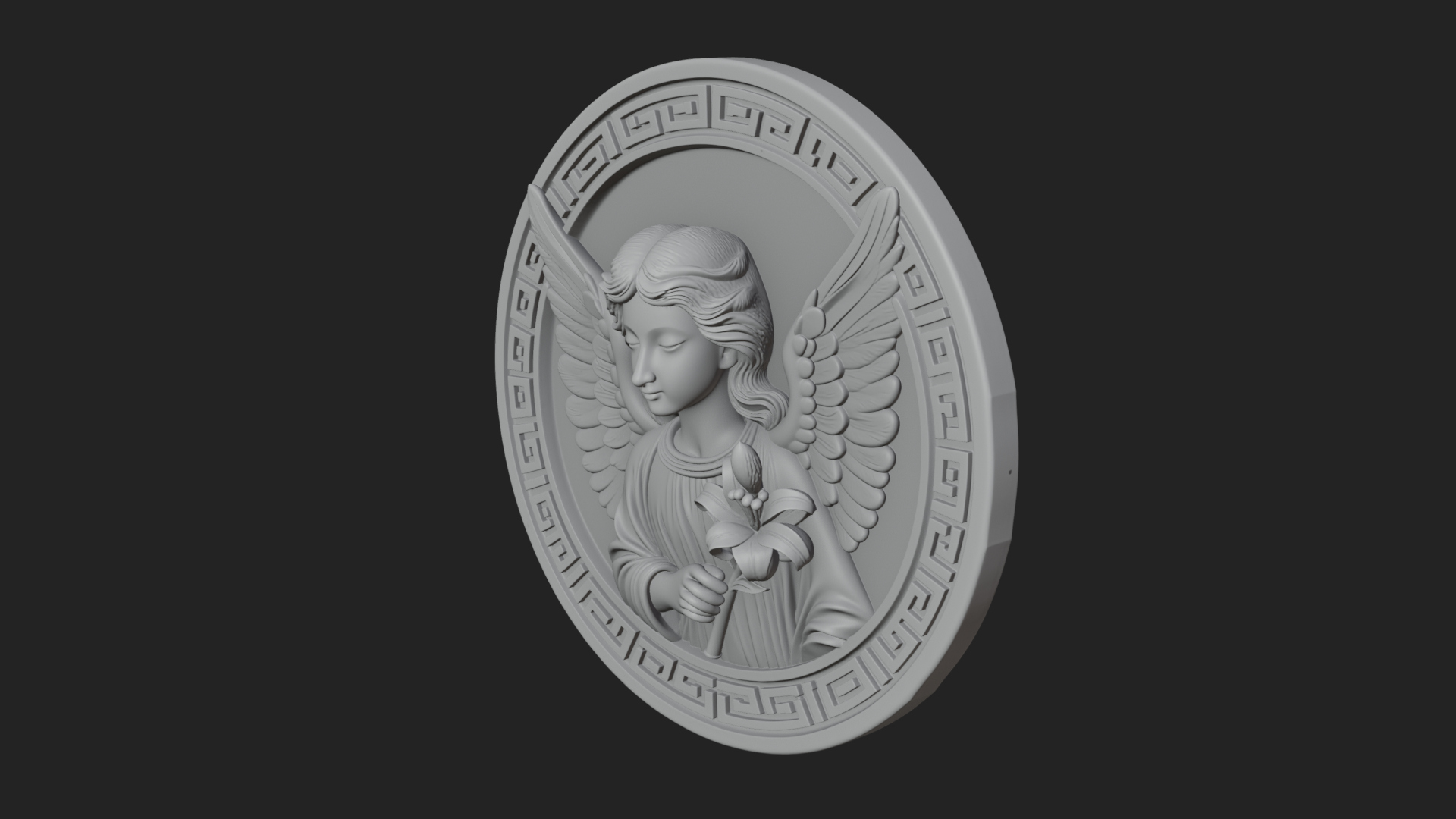 Angel with Lily Oval Relief Plaque Design 1 3D Print 3D Model