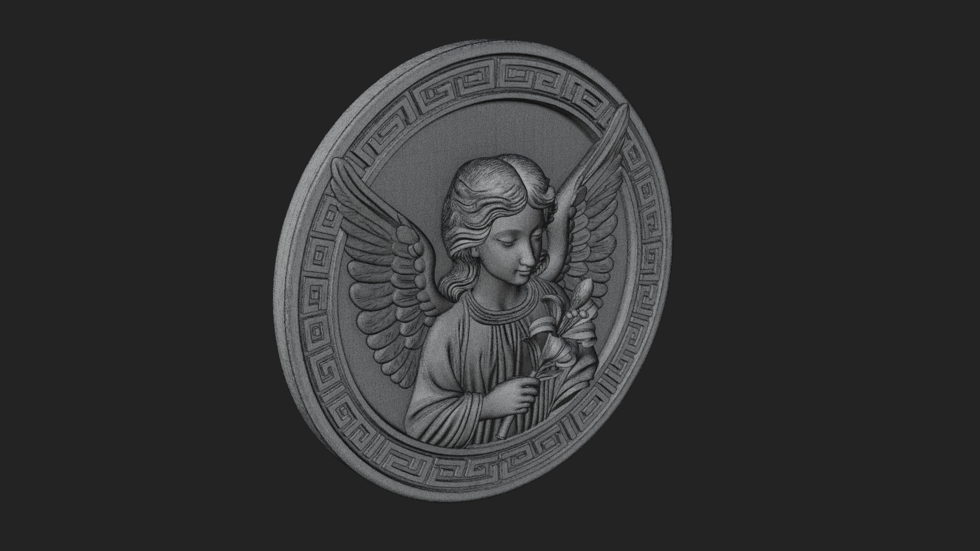 Angel with Lily Oval Relief Plaque Design 1 3D Print 3D Model