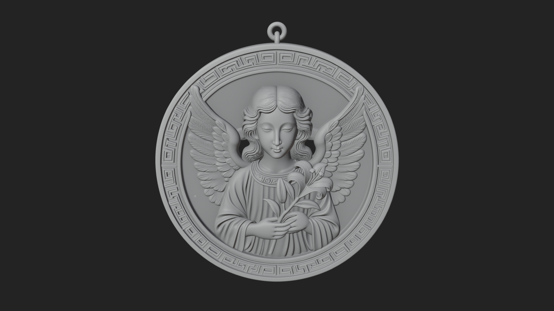 Angel with Lily Oval Relief Plaque Design 2 3D Print 3D Model