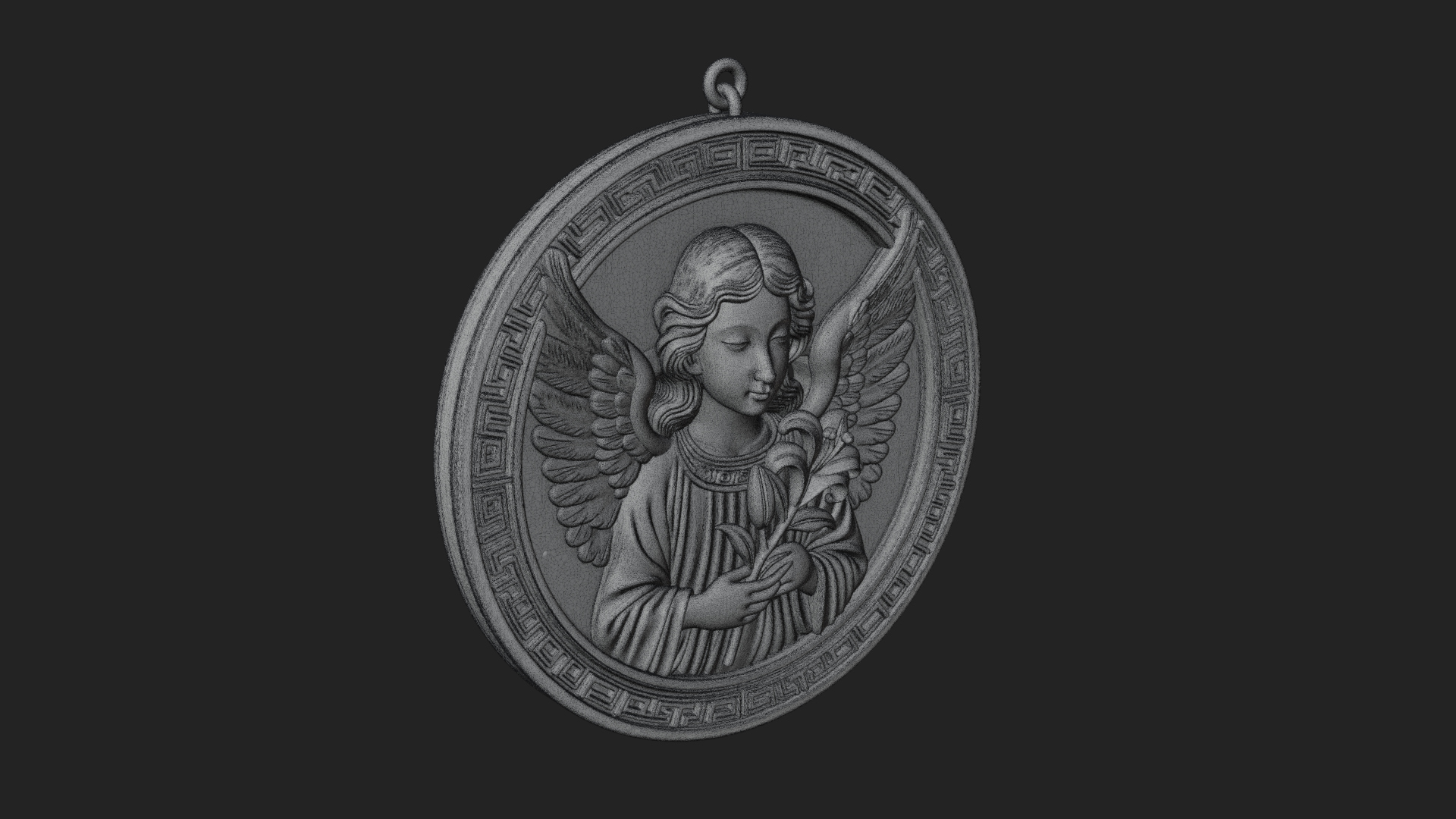 Angel with Lily Oval Relief Plaque Design 2 3D Print 3D Model