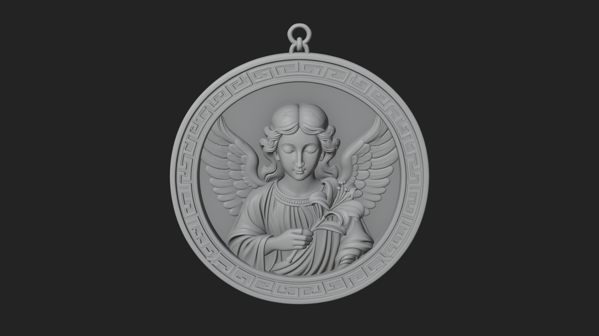 Angel with Lily Oval Relief Plaque Design 4 3D Print 3D Model