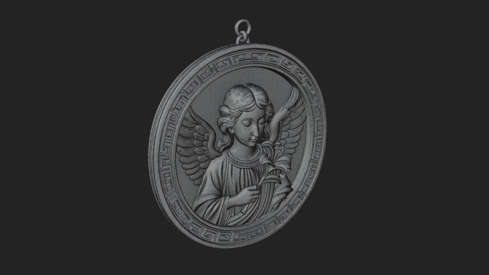 Angel with Lily Oval Relief Plaque Design 4 3D Print 3D Model