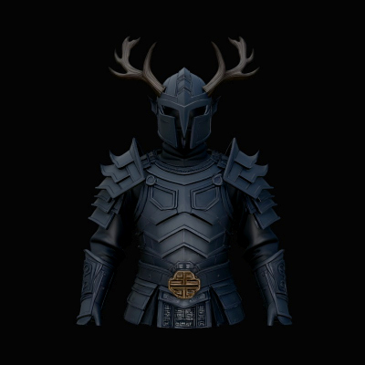 Antler Helm Knight Bust Statue Design 3 3D Print Model