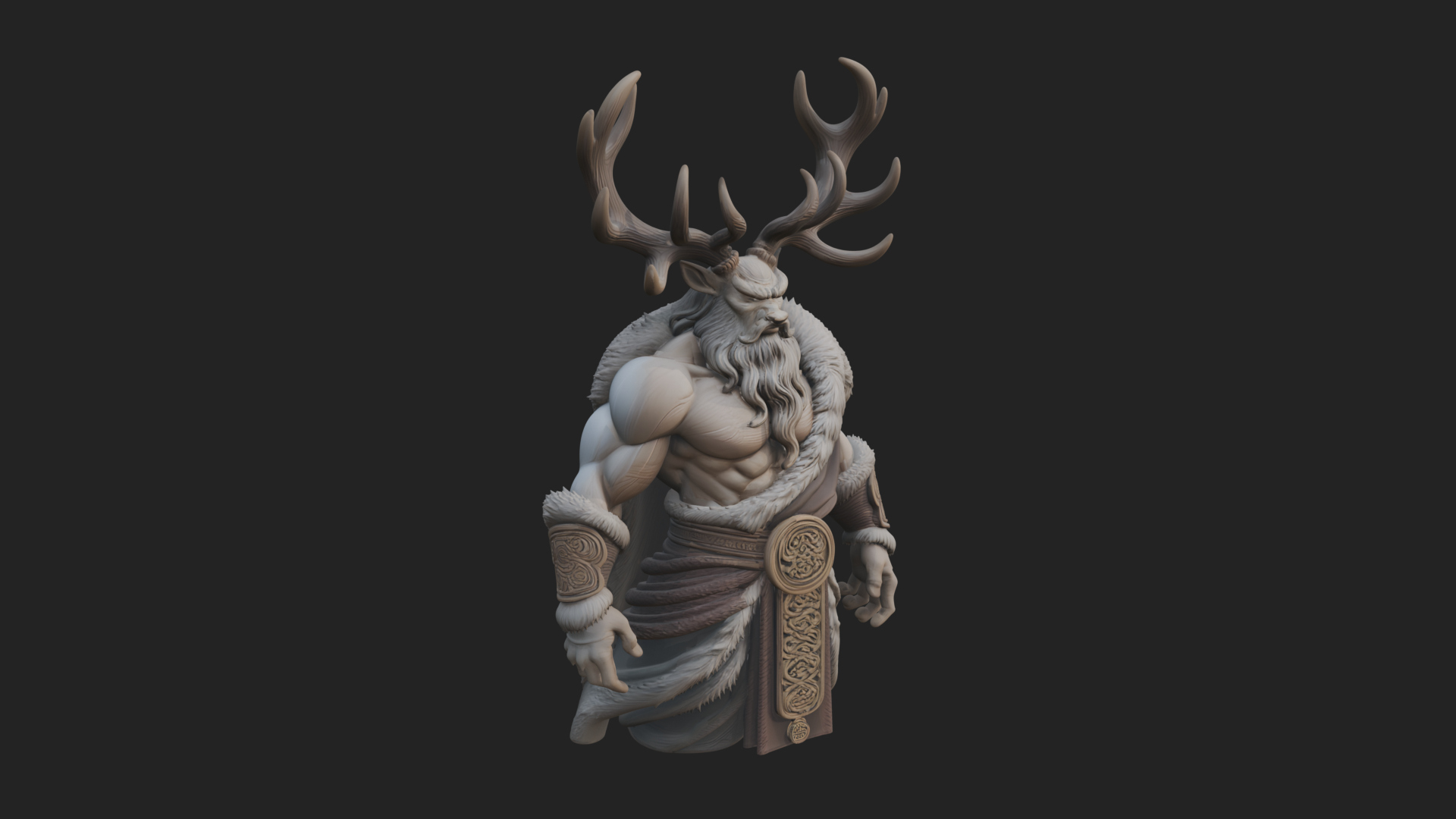 Antlered Forest God Statue Design 1 3D Print Model 3D Model