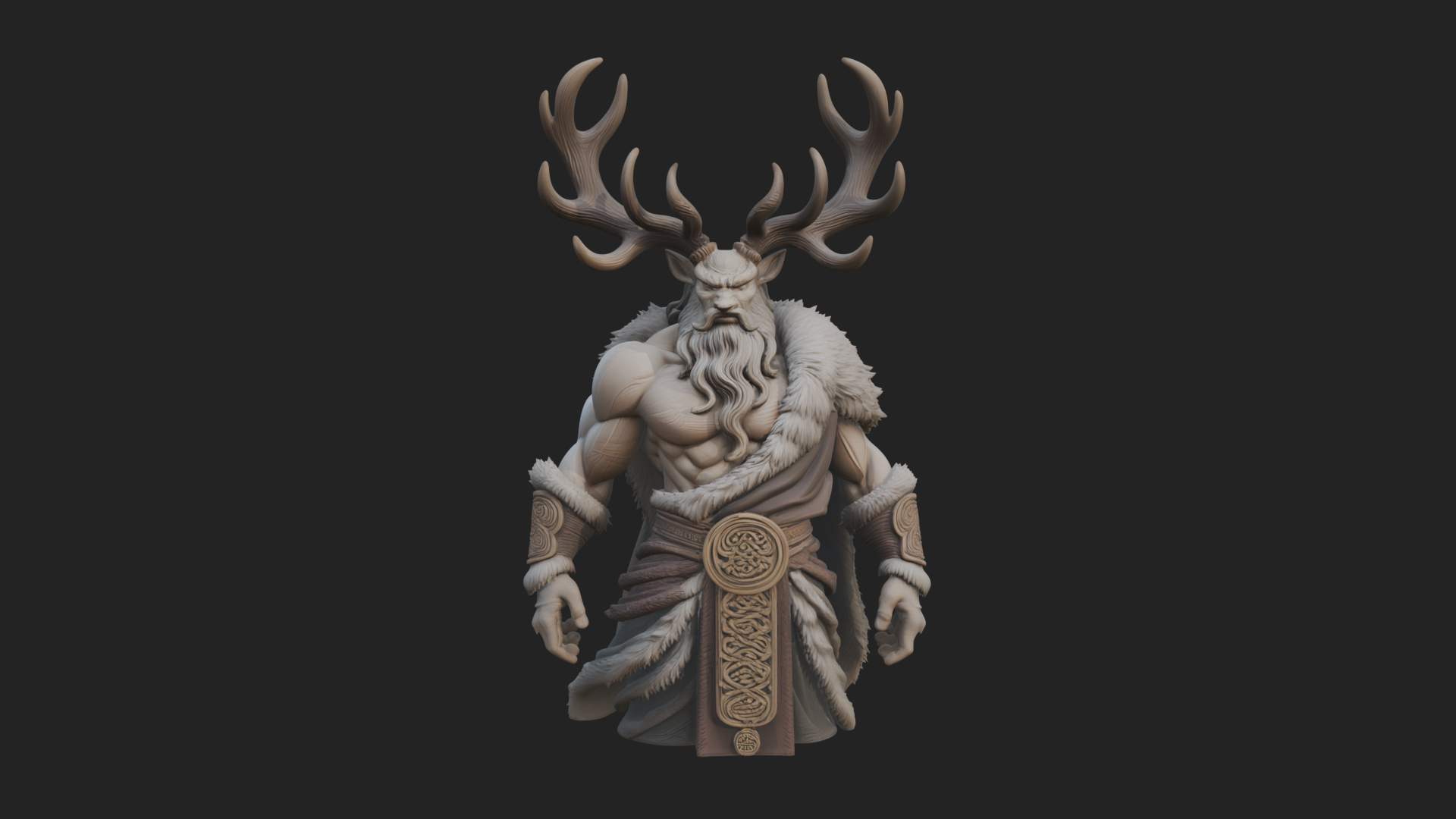 Antlered Forest God Statue Design 1 3D Print Model 3D Model