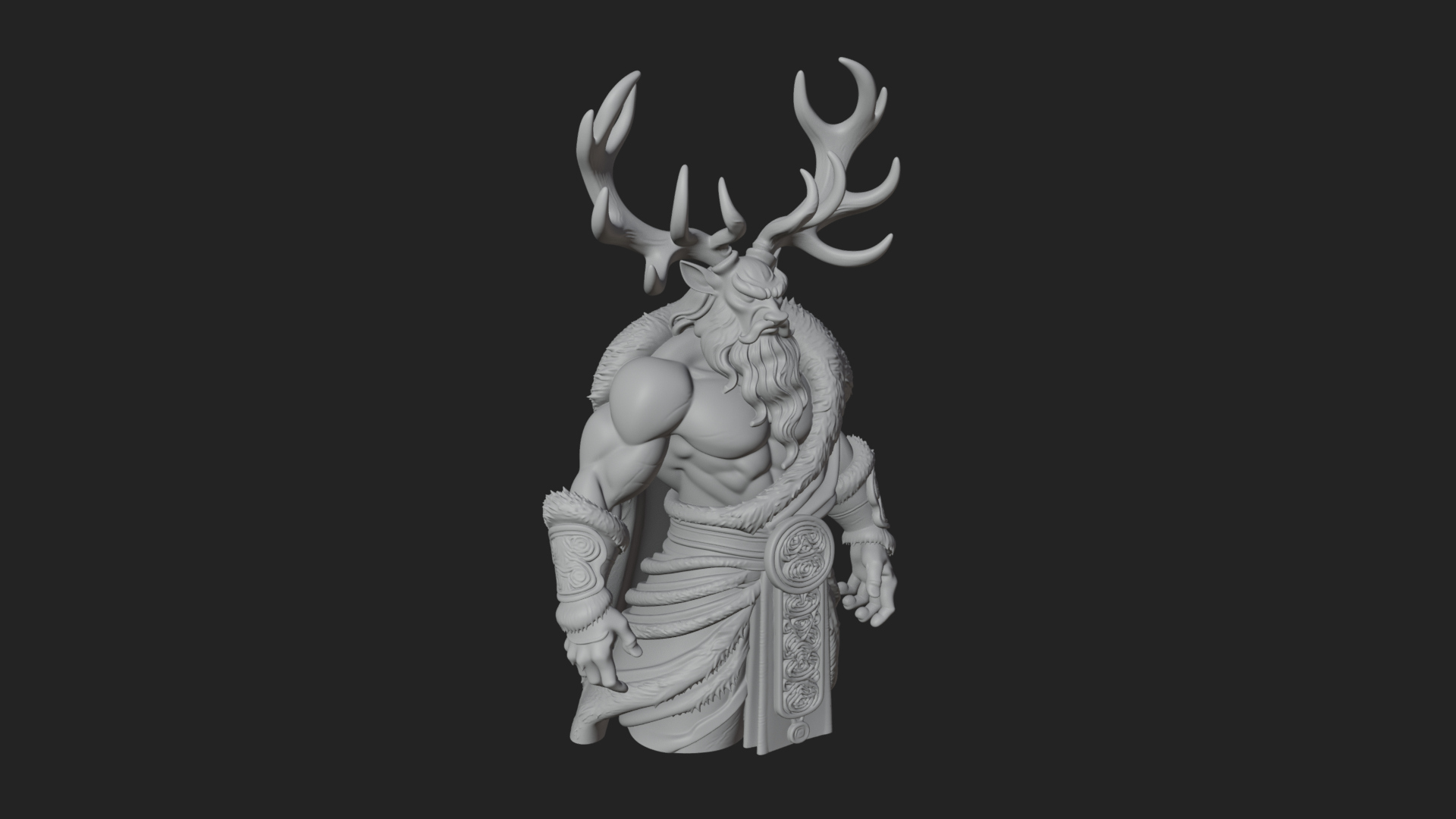 Antlered Forest God Statue Design 1 3D Print Model 3D Model