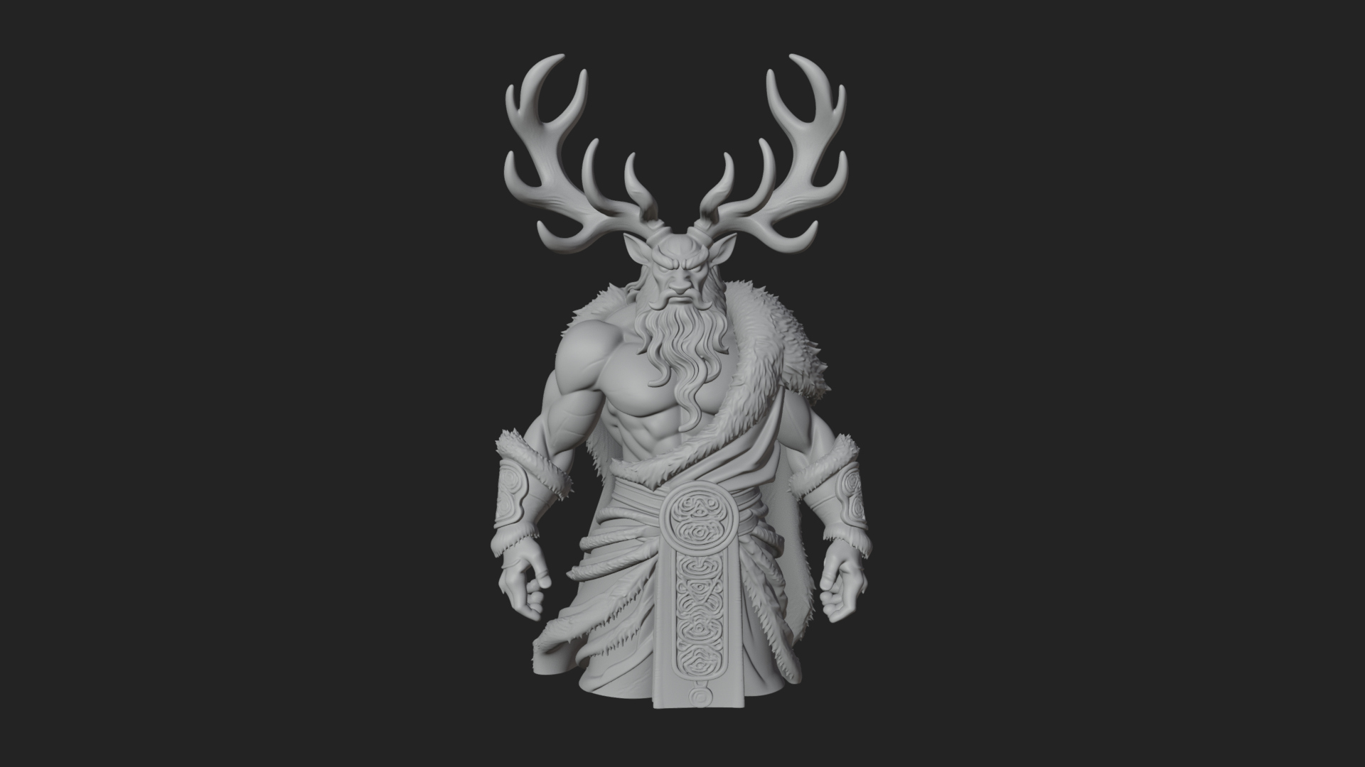 Antlered Forest God Statue Design 1 3D Print Model 3D Model