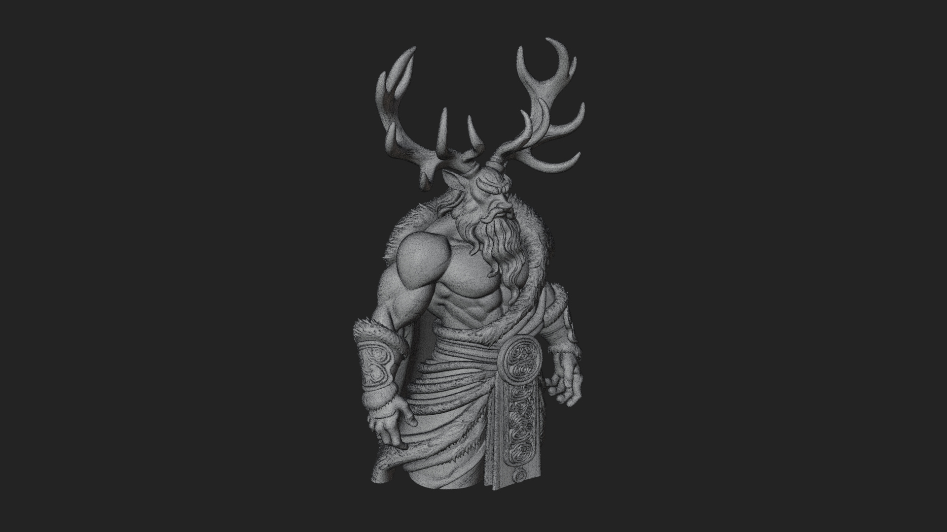 Antlered Forest God Statue Design 1 3D Print Model 3D Model
